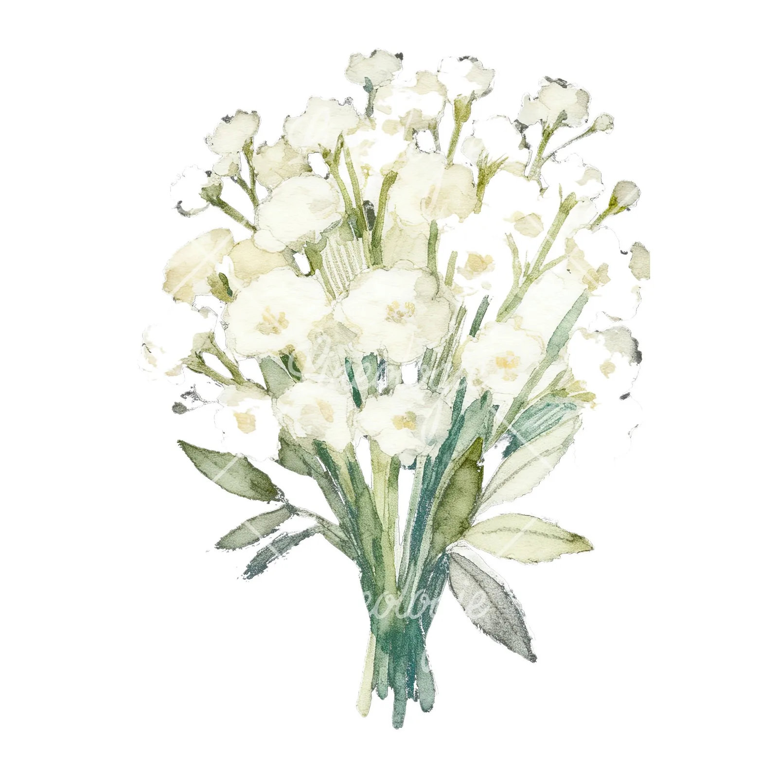 Watercolor babys breath bouquet clipart 9 of 9 on a white background (JPG)