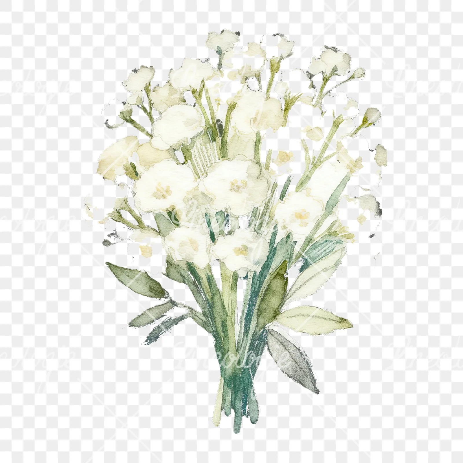 Watercolor babys breath bouquet clipart 9 of 9 on a transparent background (PNG)