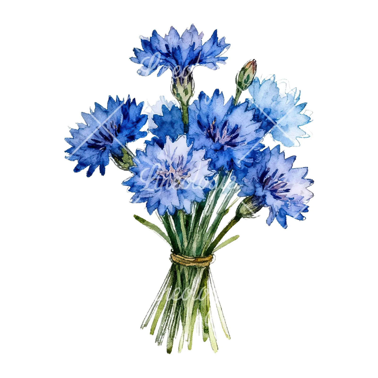 Watercolor loose blue cornflower bouquet clipart 6 of 9 on a white background (JPG)