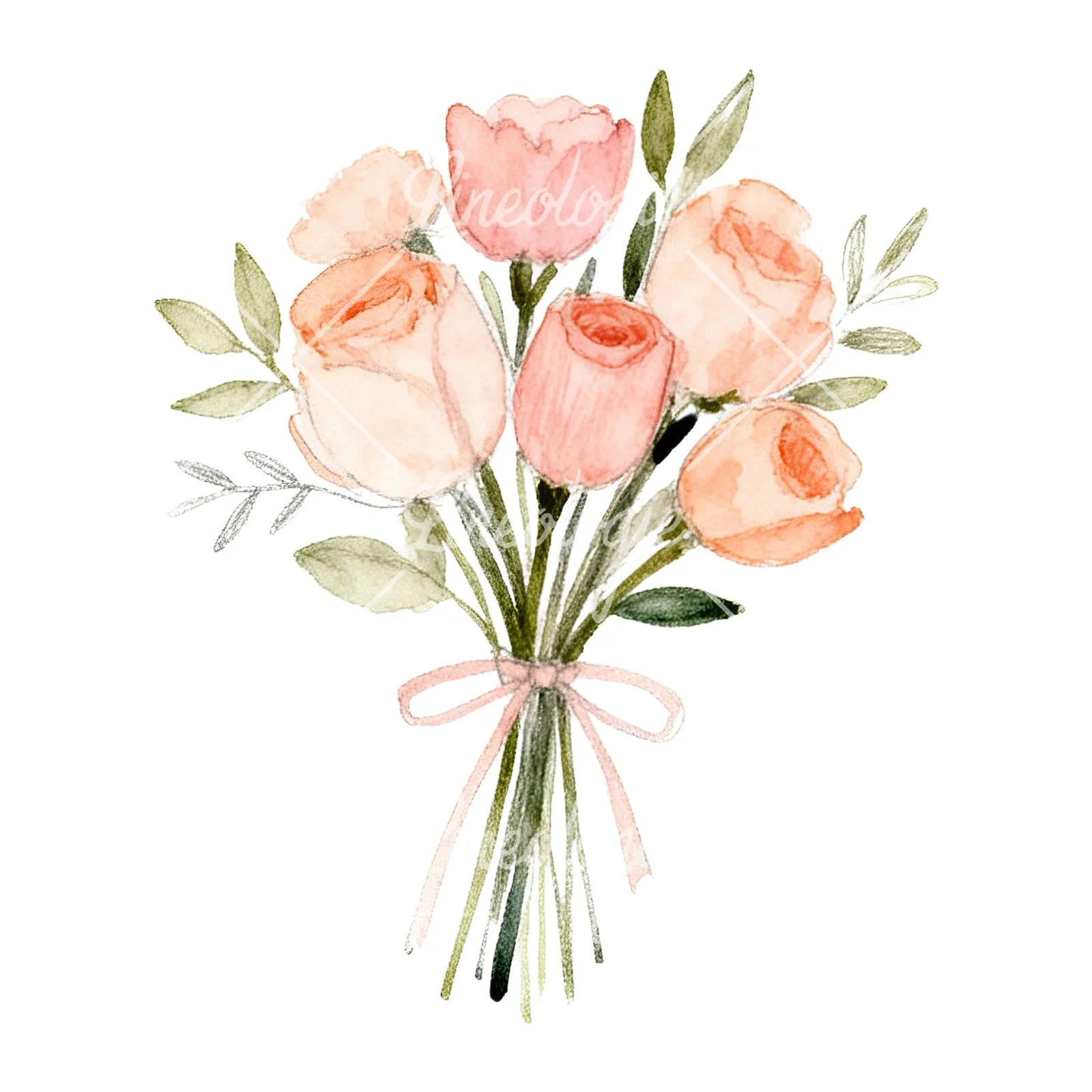 Watercolor blush and peach wedding bouquet clipart 3 of 9 on a white background (JPG)