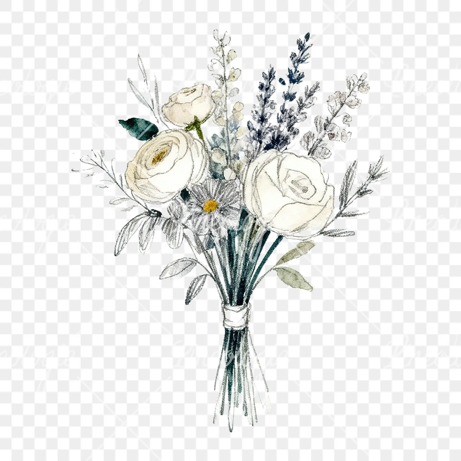 Watercolor pastel boho wedding bouquet clipart 1 of 9 on a transparent background (PNG)
