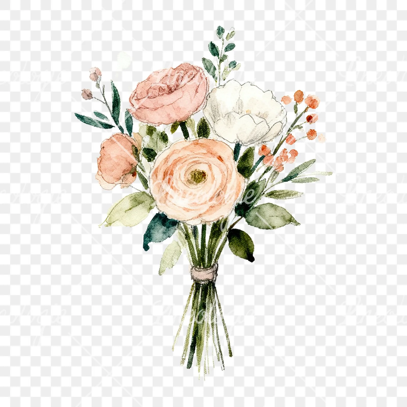 Watercolor pastel boho wedding bouquet clipart 6 of 9 on a transparent background (PNG)