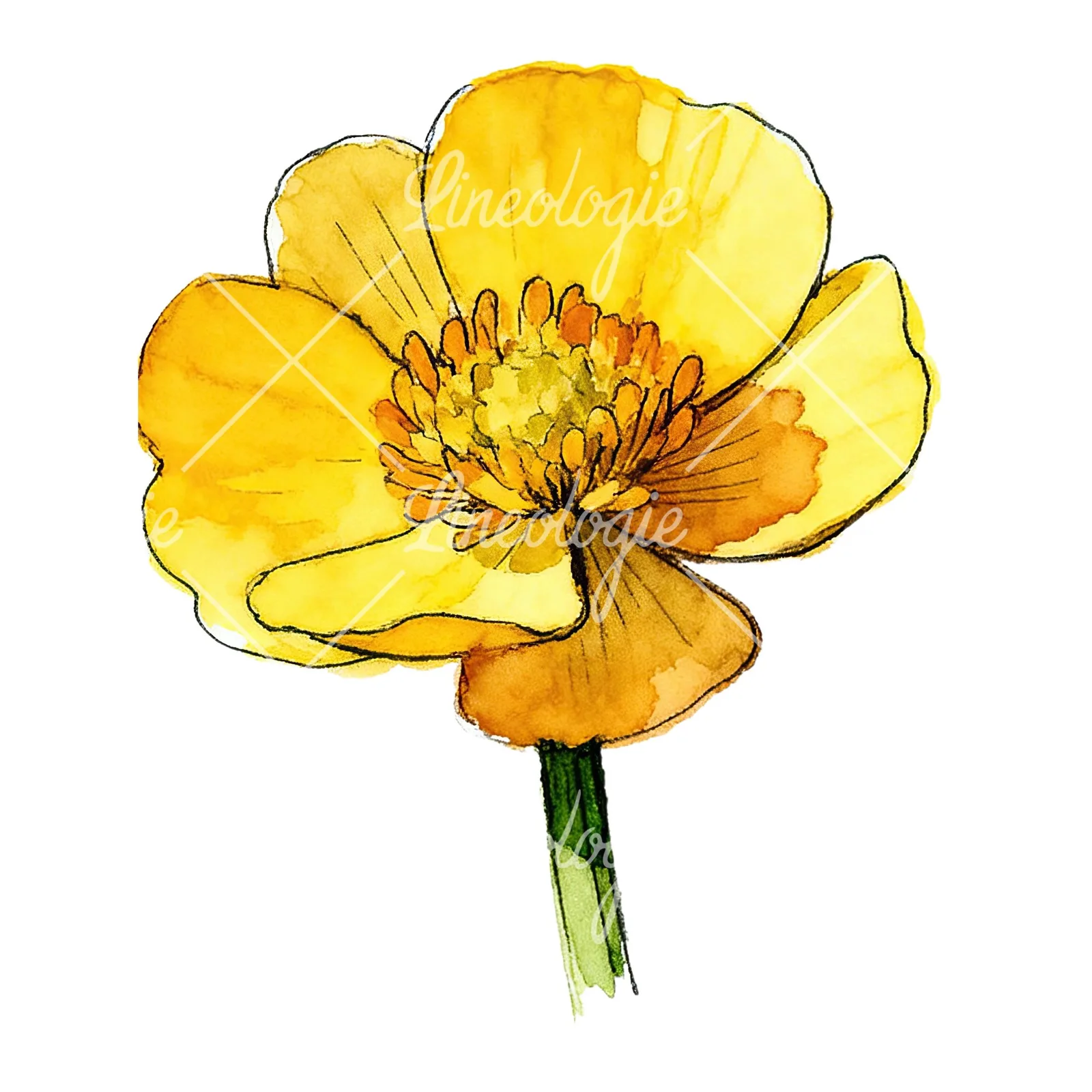 Watercolor yellow and orange buttercup clipart 1 of 9 on a white background (JPG)