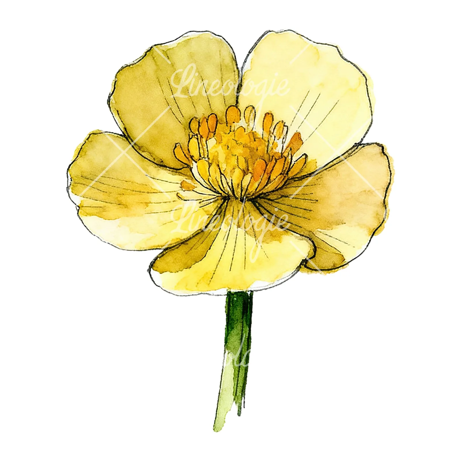 Watercolor yellow and orange buttercup clipart 2 of 9 on a white background (JPG)