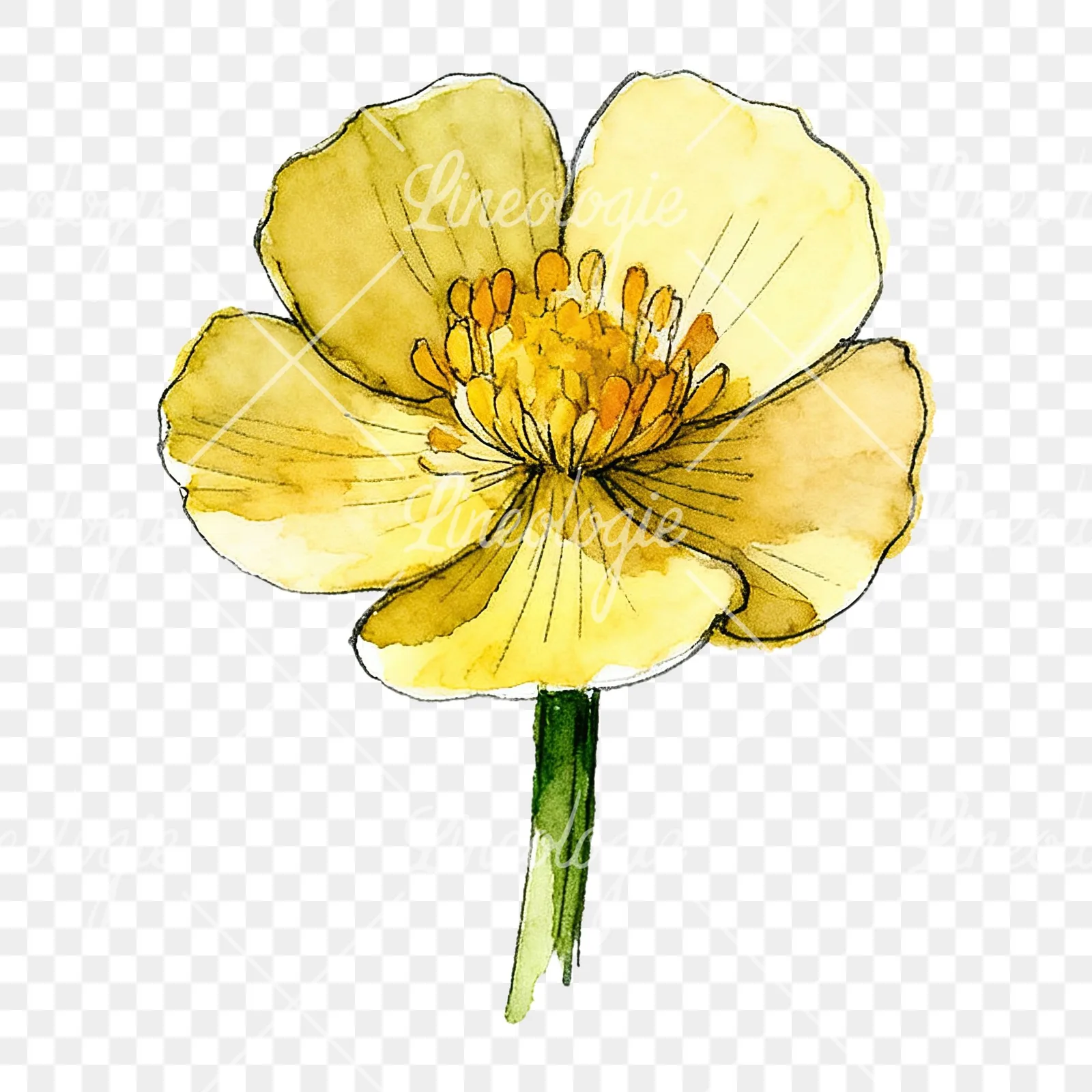 Watercolor yellow and orange buttercup clipart 2 of 9 on a transparent background (PNG)