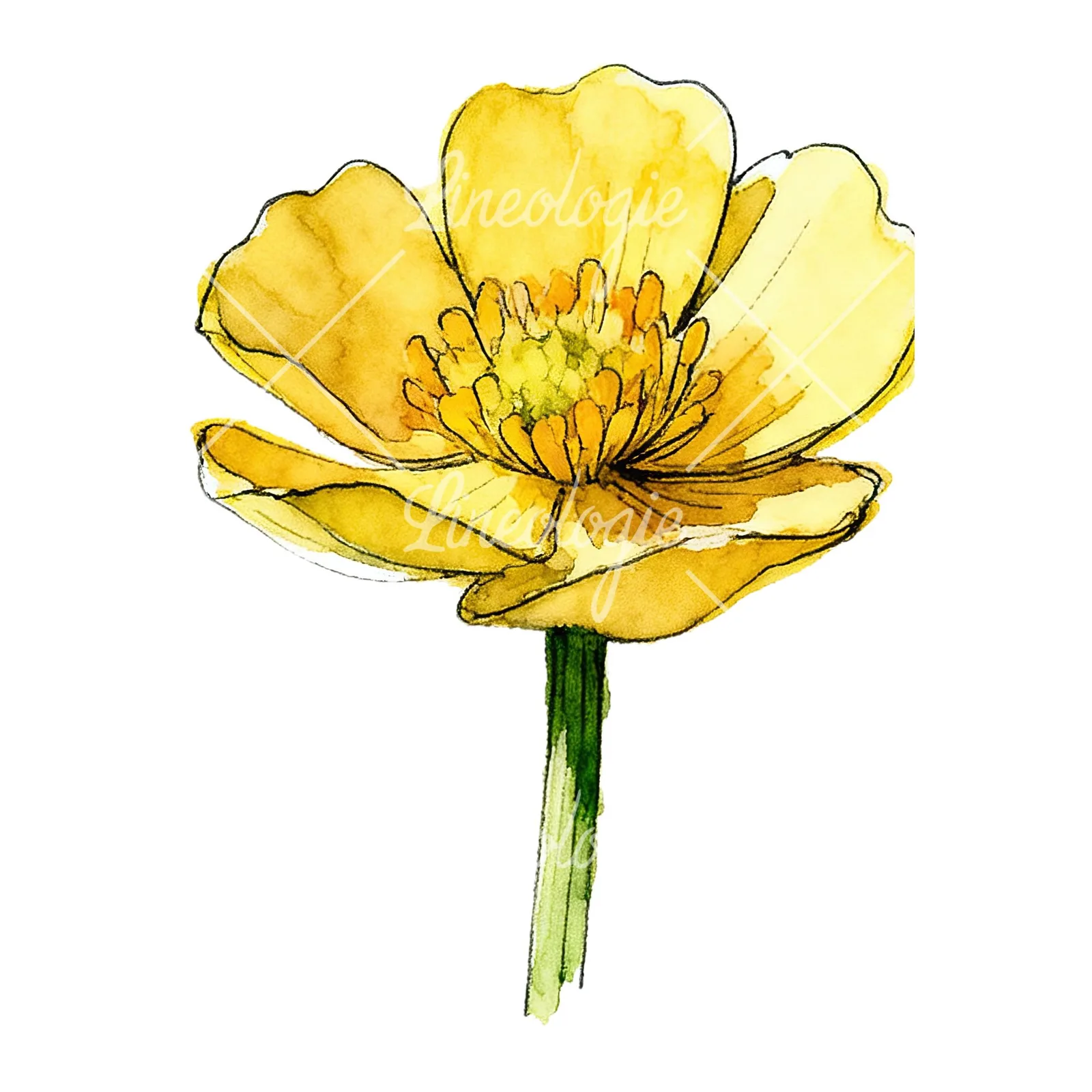 Watercolor yellow and orange buttercup clipart 3 of 9 on a white background (JPG)