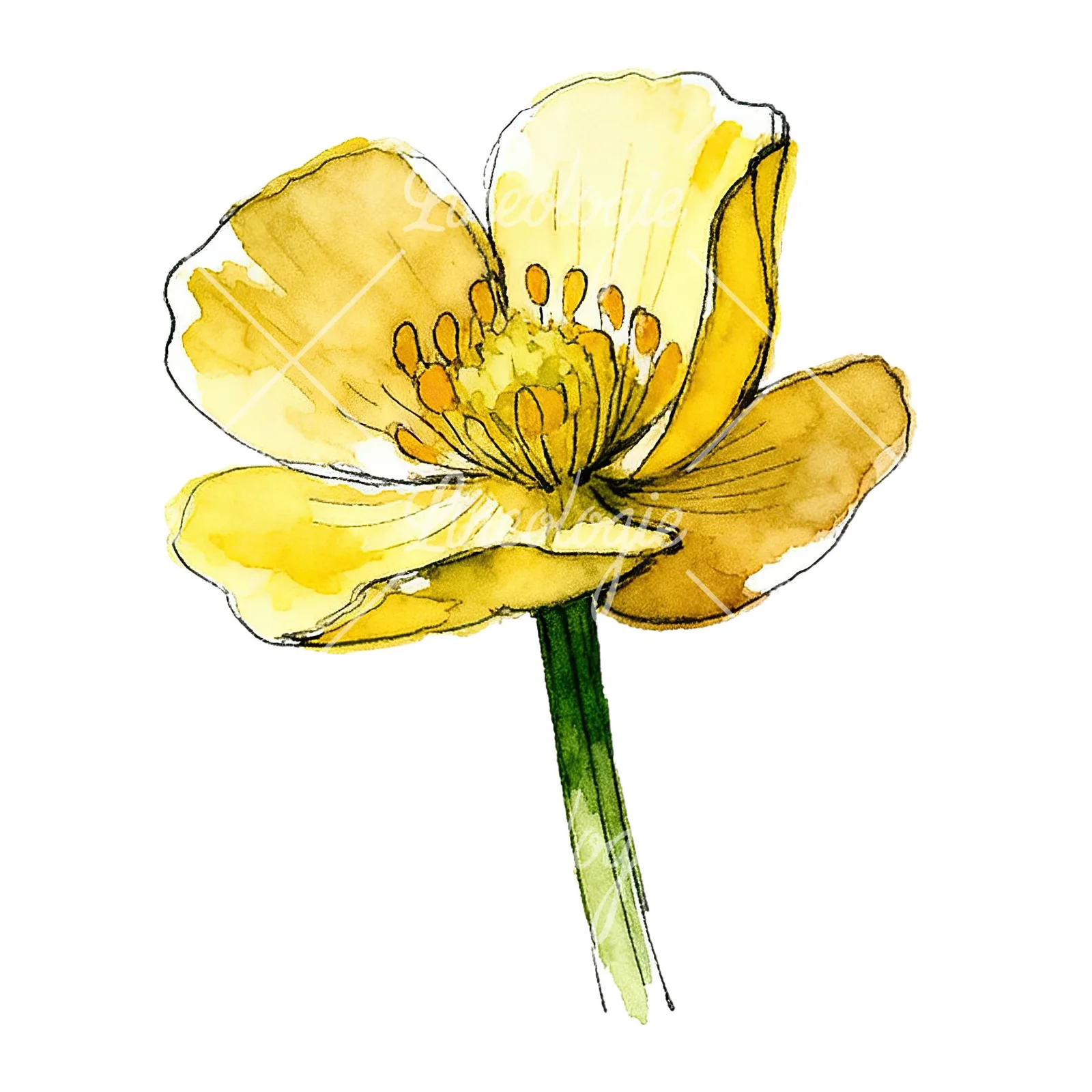 Watercolor yellow and orange buttercup clipart 4 of 9 on a white background (JPG)