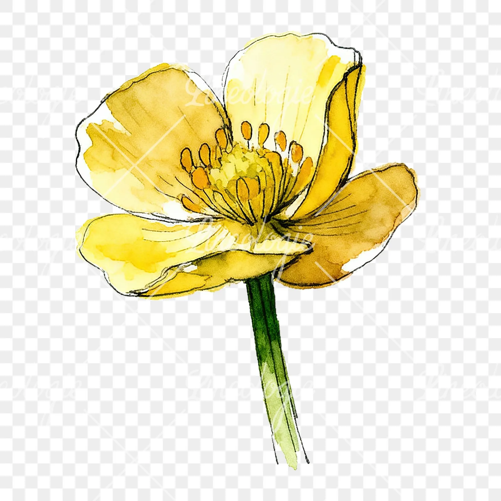 Watercolor yellow and orange buttercup clipart 4 of 9 on a transparent background (PNG)