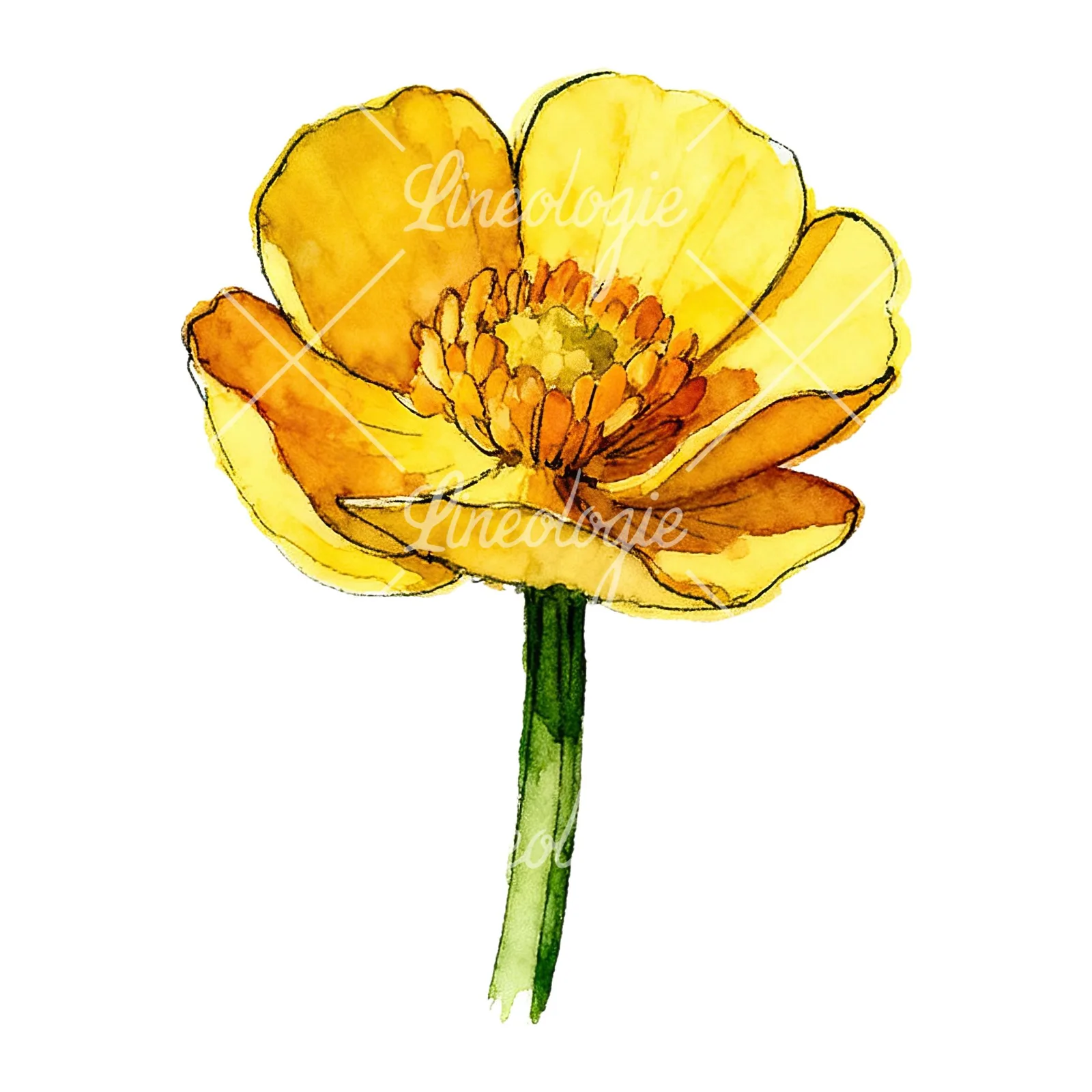 Watercolor yellow and orange buttercup clipart 5 of 9 on a white background (JPG)