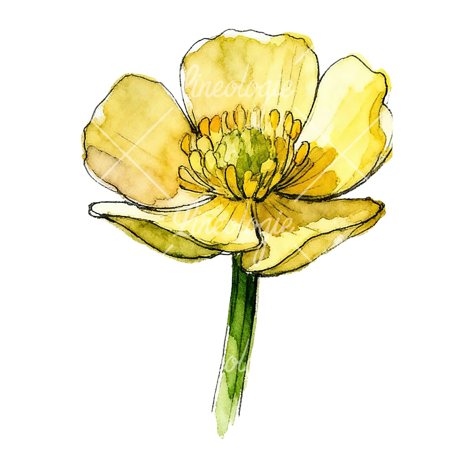 Watercolor yellow and orange buttercup clipart 6 of 9 on a white background (JPG)