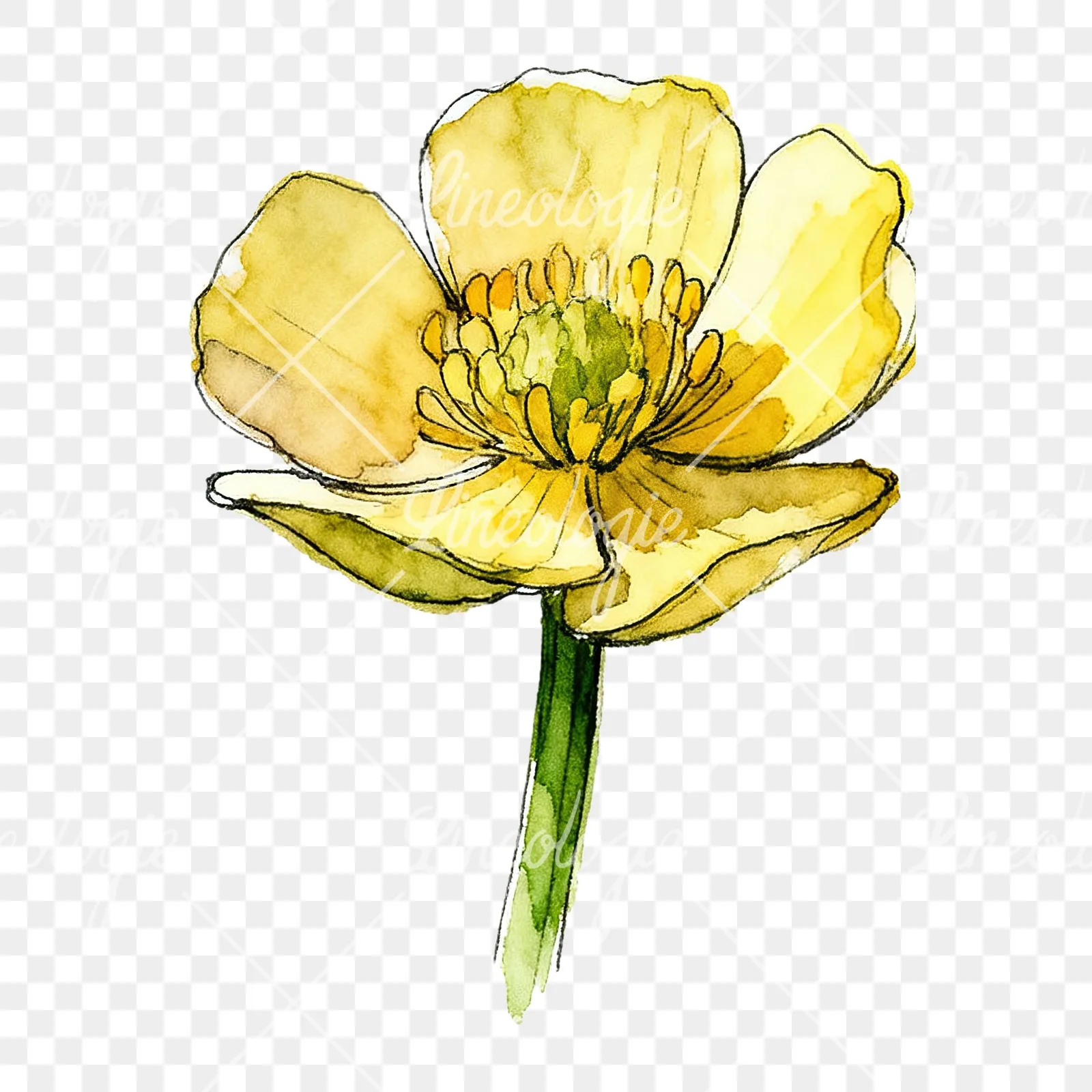 Watercolor yellow and orange buttercup clipart 6 of 9 on a transparent background (PNG)