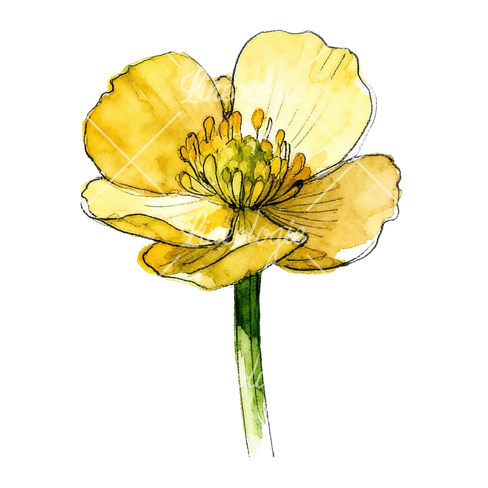 Watercolor yellow and orange buttercup clipart 7 of 9 on a white background (JPG)