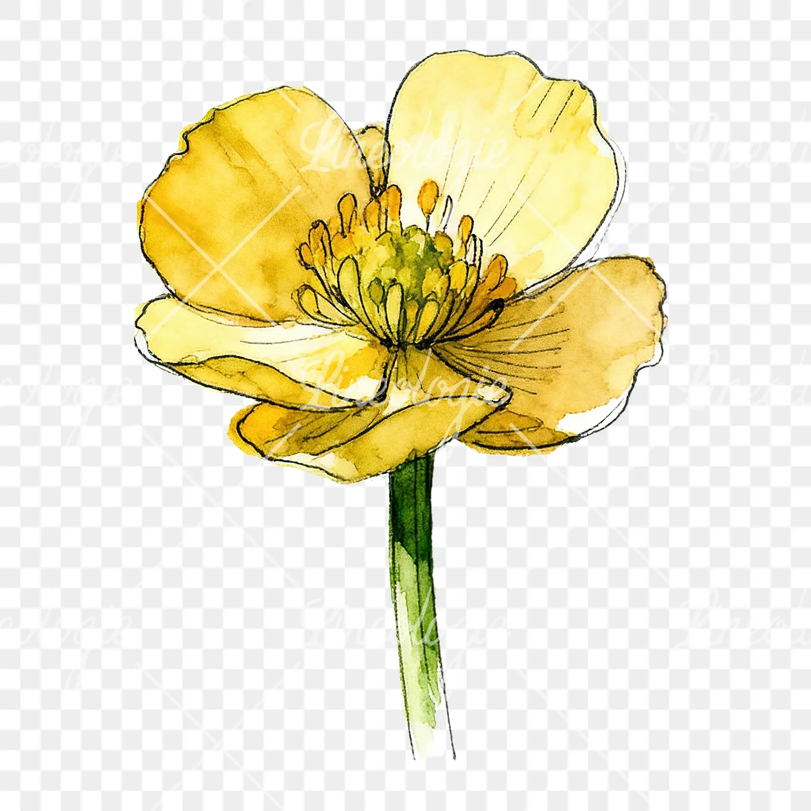 Watercolor yellow and orange buttercup clipart 7 of 9 on a transparent background (PNG)