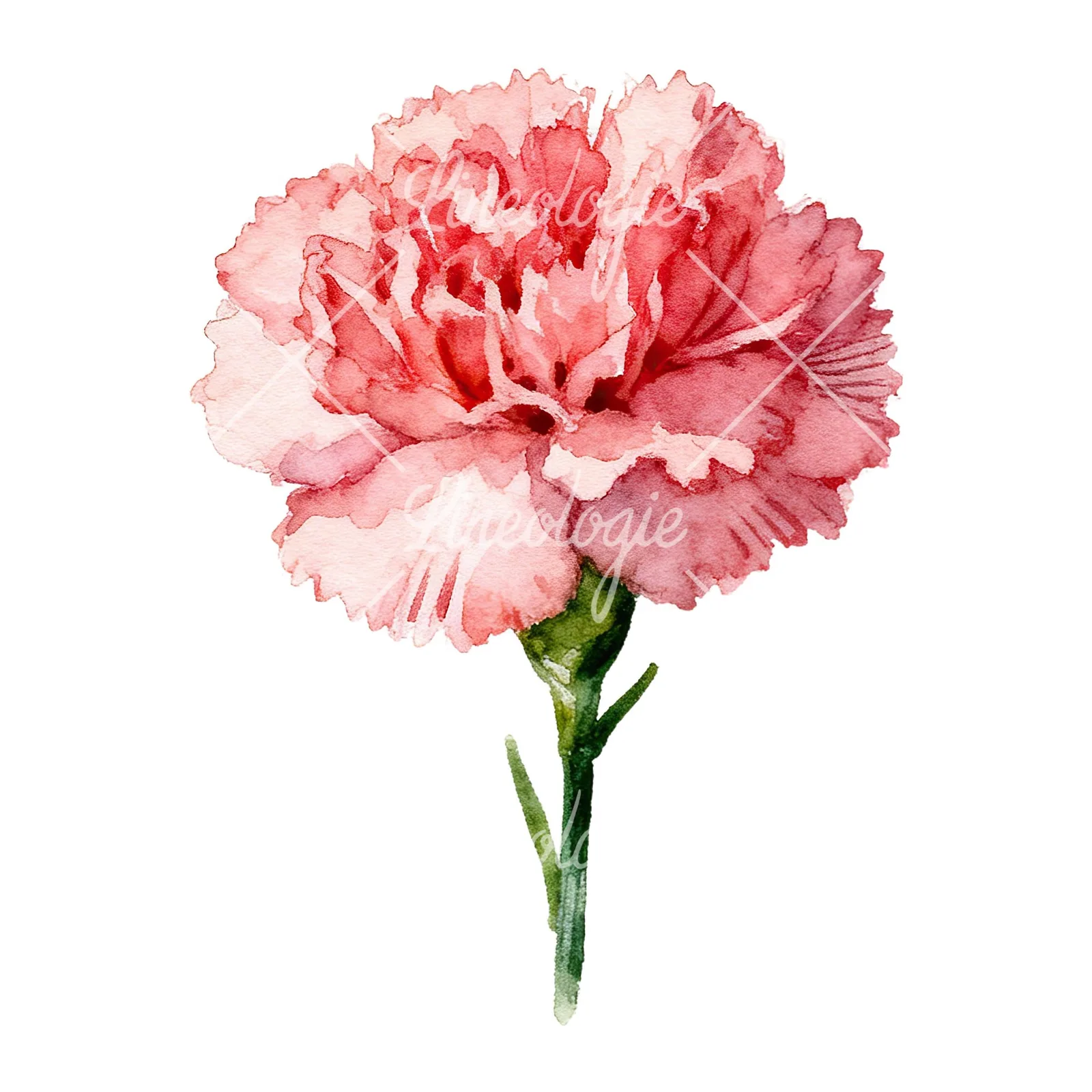 Watercolor carnation flower clipart 1 of 9 on a white background (JPG)