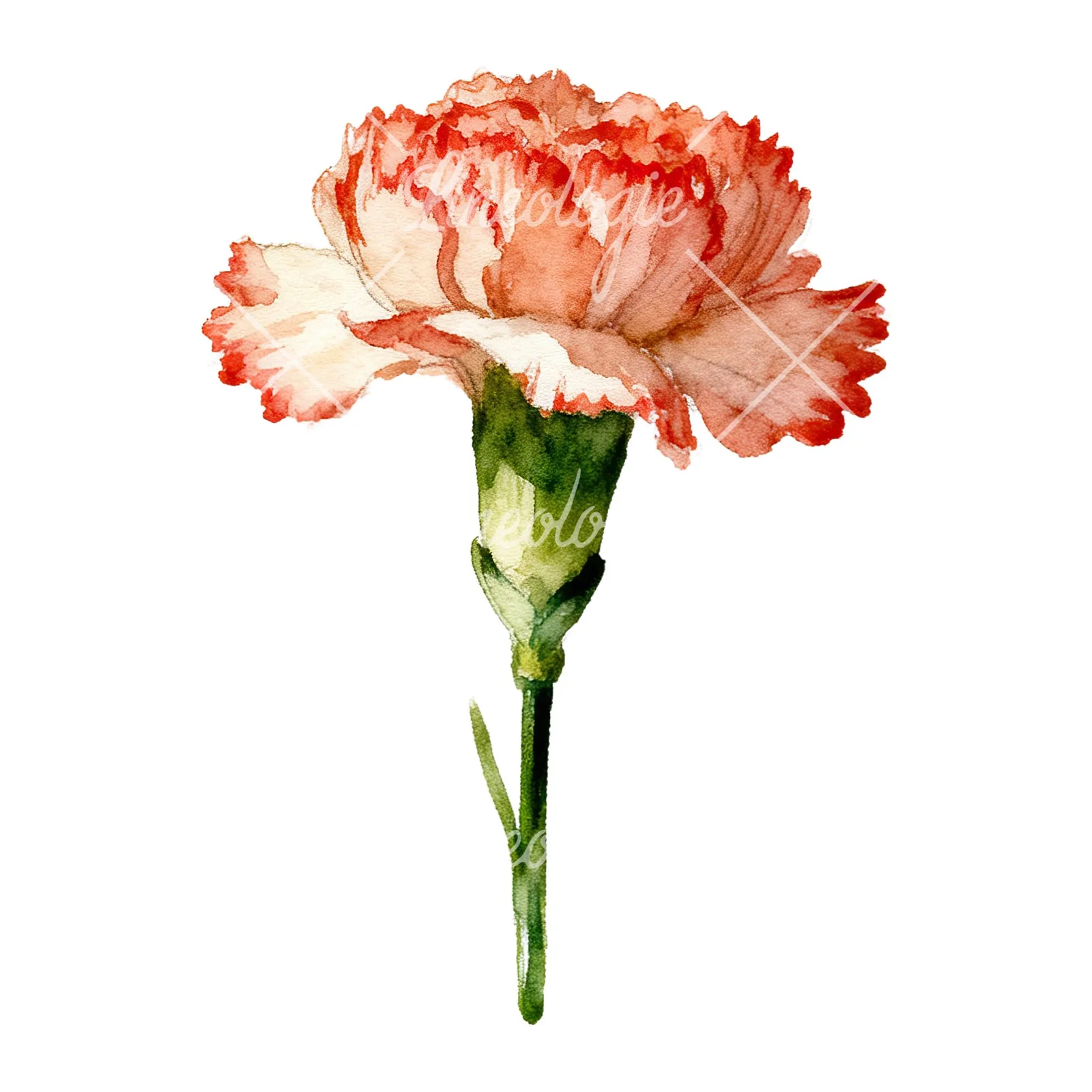 Watercolor carnation flower clipart 4 of 9 on a white background (JPG)