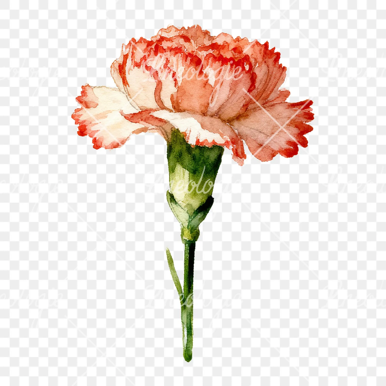 Watercolor carnation flower clipart 4 of 9 on a transparent background (PNG)