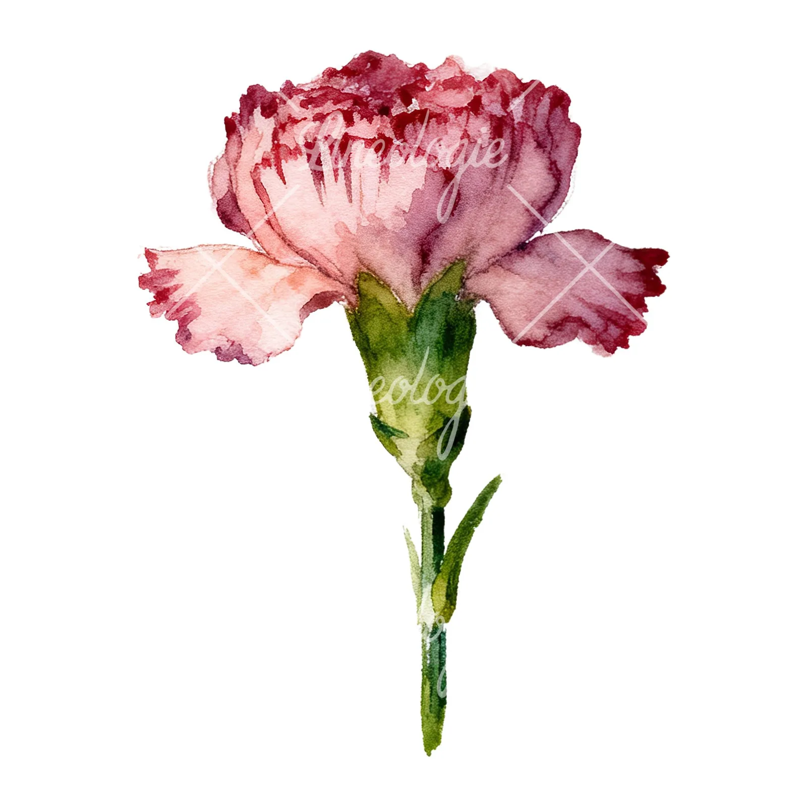 Watercolor carnation flower clipart 7 of 9 on a white background (JPG)