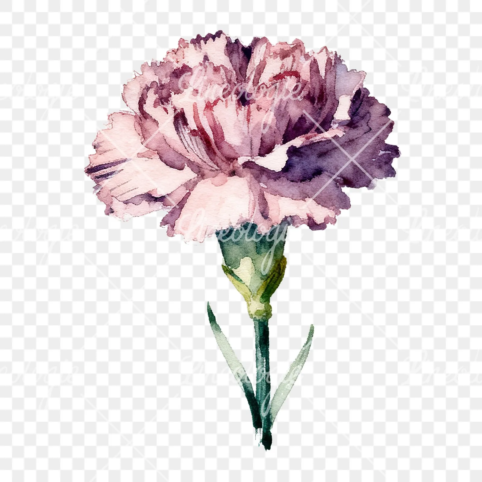 Watercolor carnation flower clipart 9 of 9 on a transparent background (PNG)