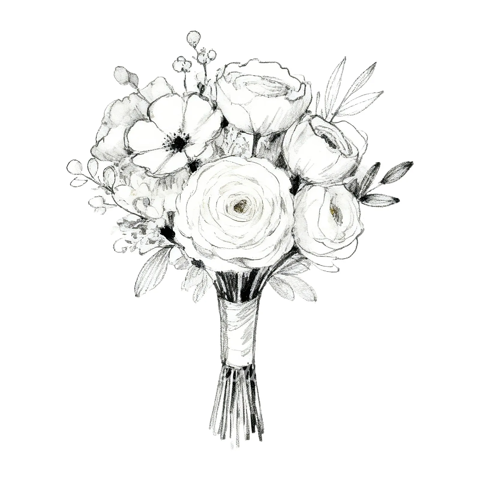 Watercolor champagne wedding bouquet clipart 1 of 9 on a white background (JPG)
