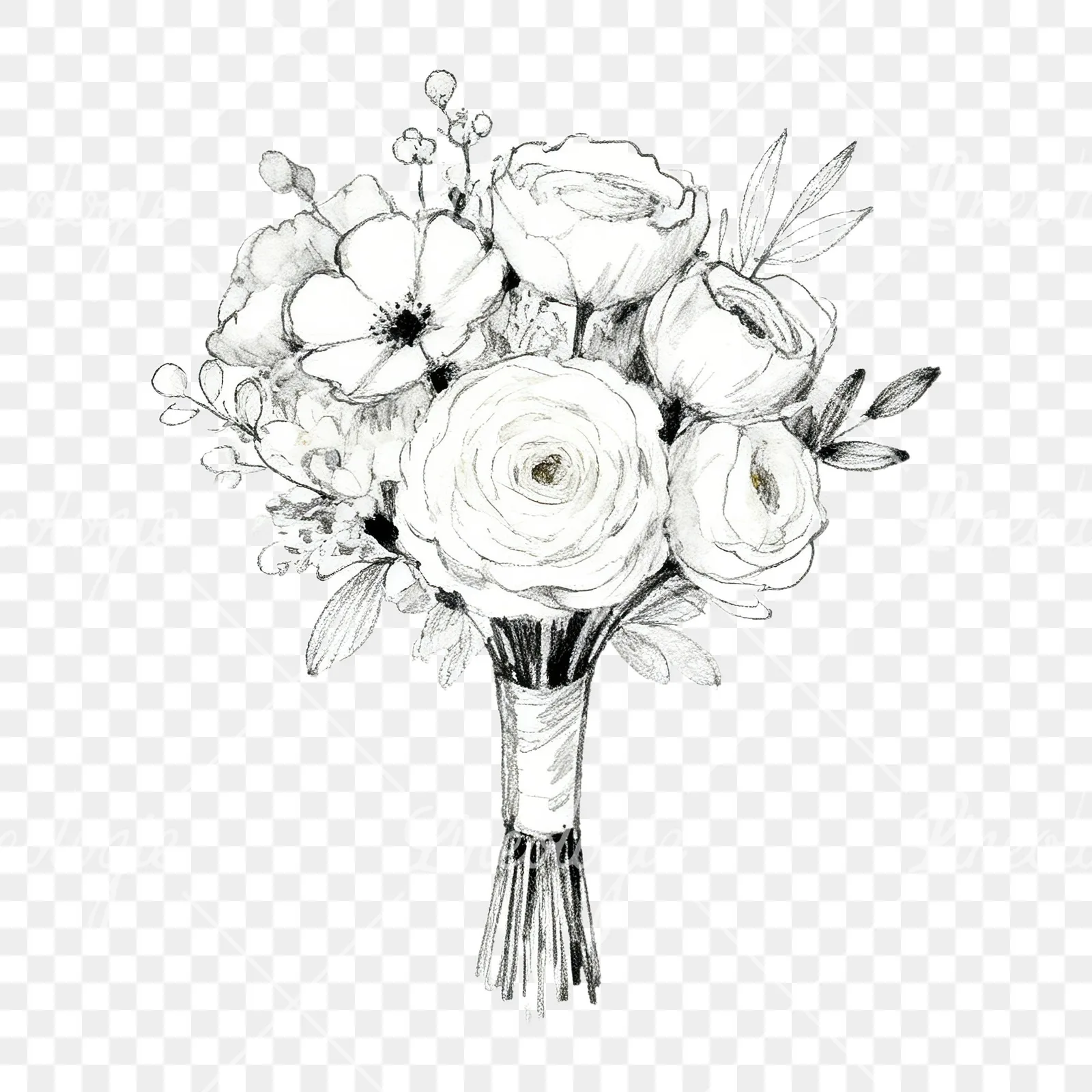 Watercolor champagne wedding bouquet clipart 1 of 9 on a transparent background (PNG)