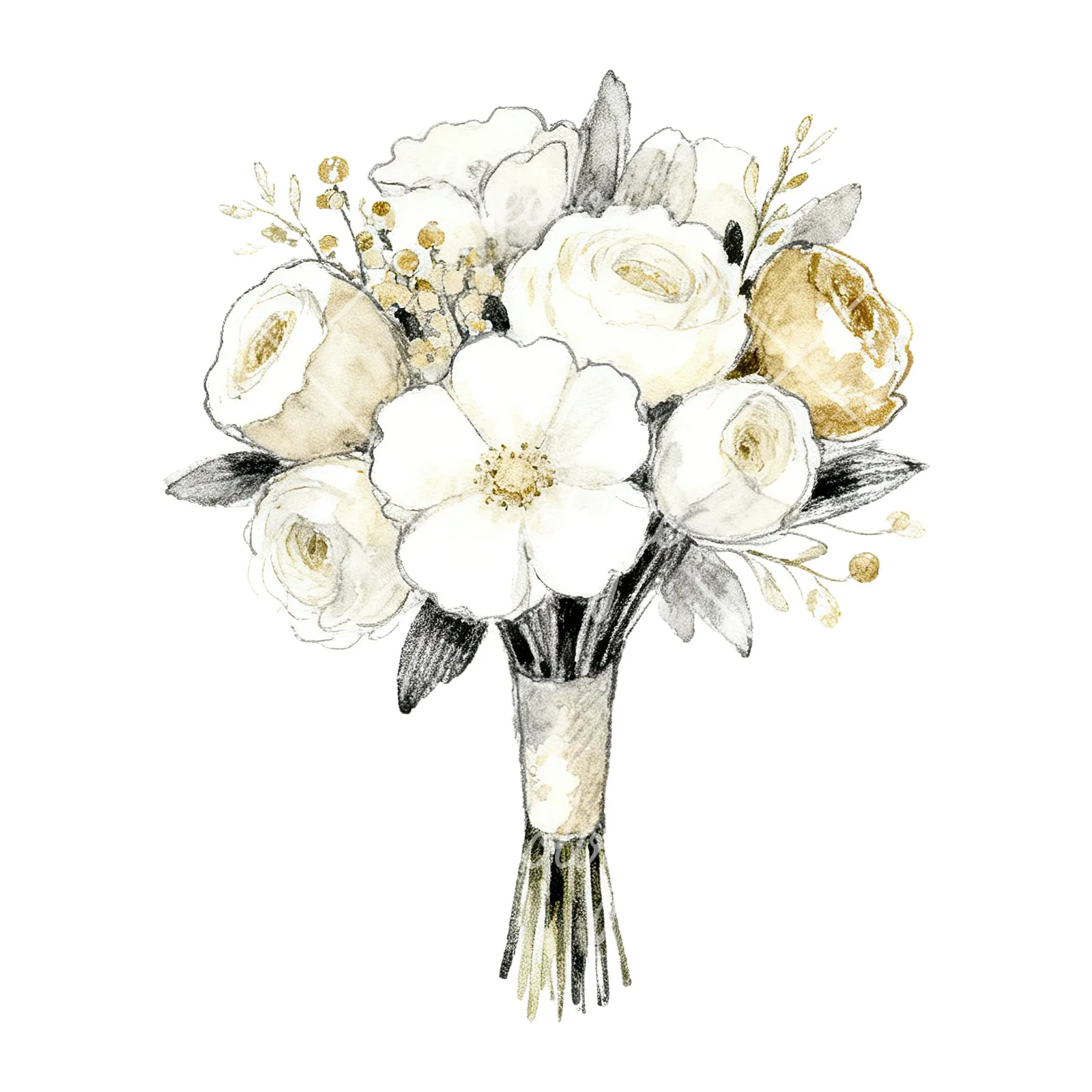 Watercolor champagne wedding bouquet clipart 2 of 9 on a white background (JPG)