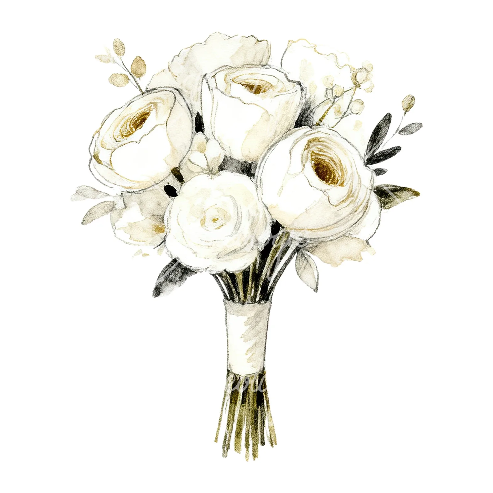 Watercolor champagne wedding bouquet clipart 3 of 9 on a white background (JPG)