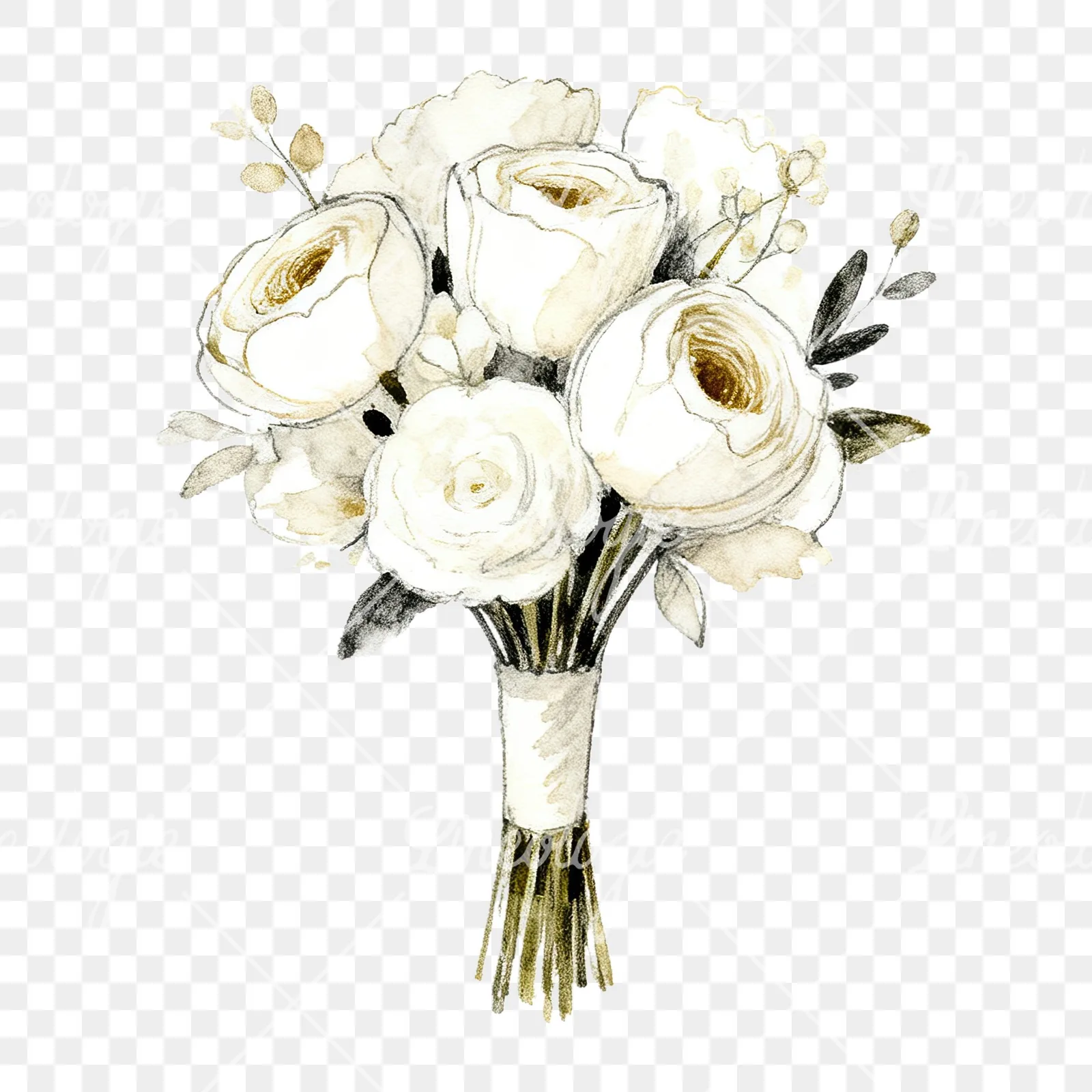 Watercolor champagne wedding bouquet clipart 3 of 9 on a transparent background (PNG)