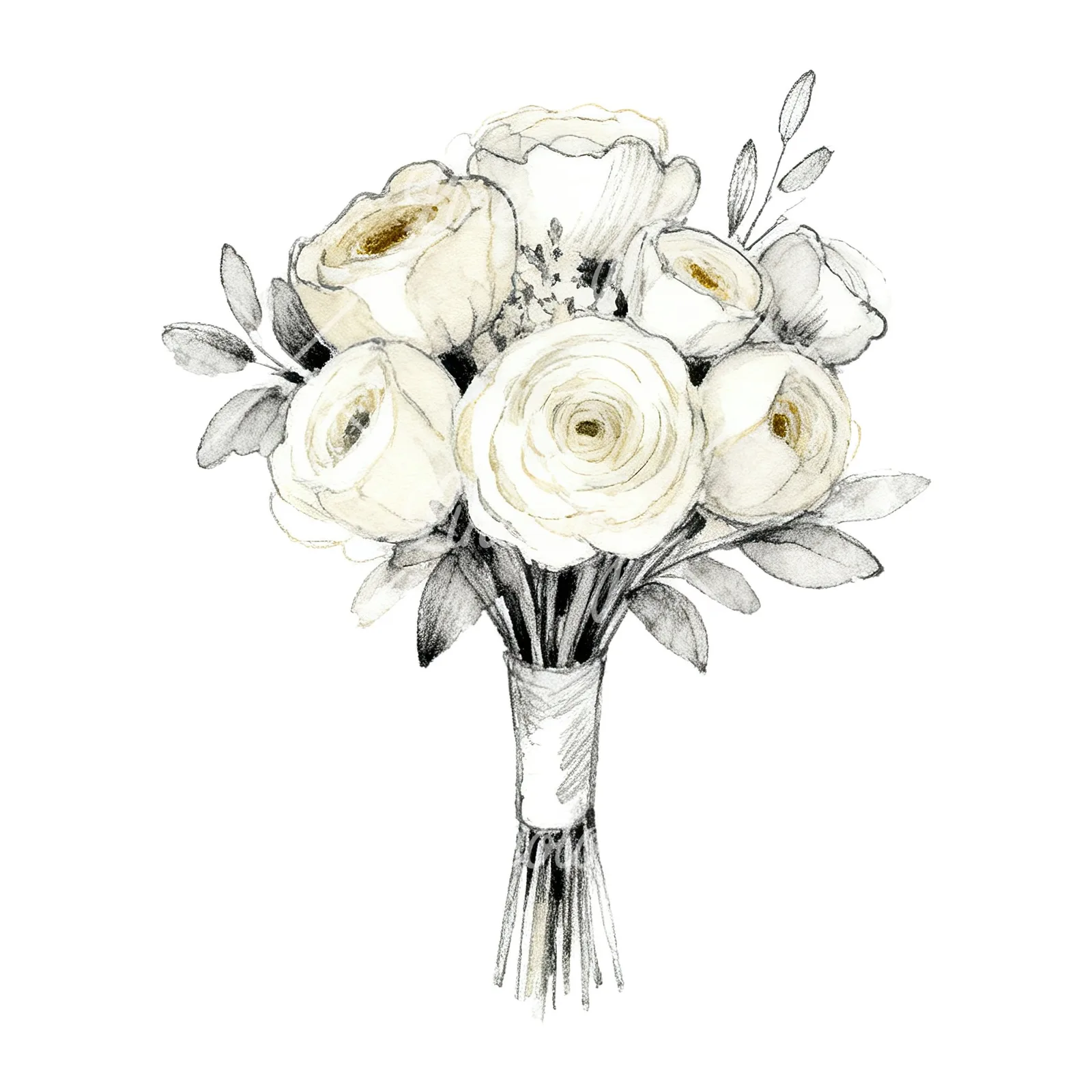 Watercolor champagne wedding bouquet clipart 4 of 9 on a white background (JPG)