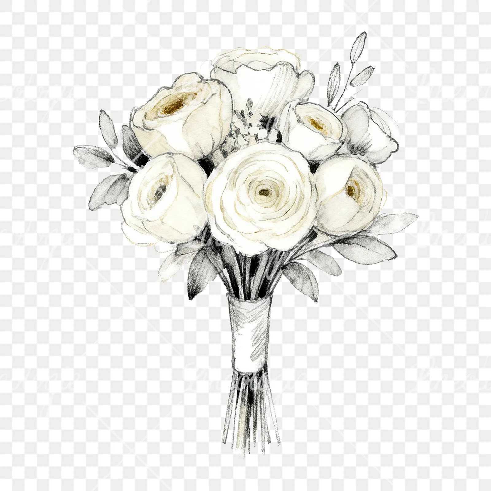 Watercolor champagne wedding bouquet clipart 4 of 9 on a transparent background (PNG)