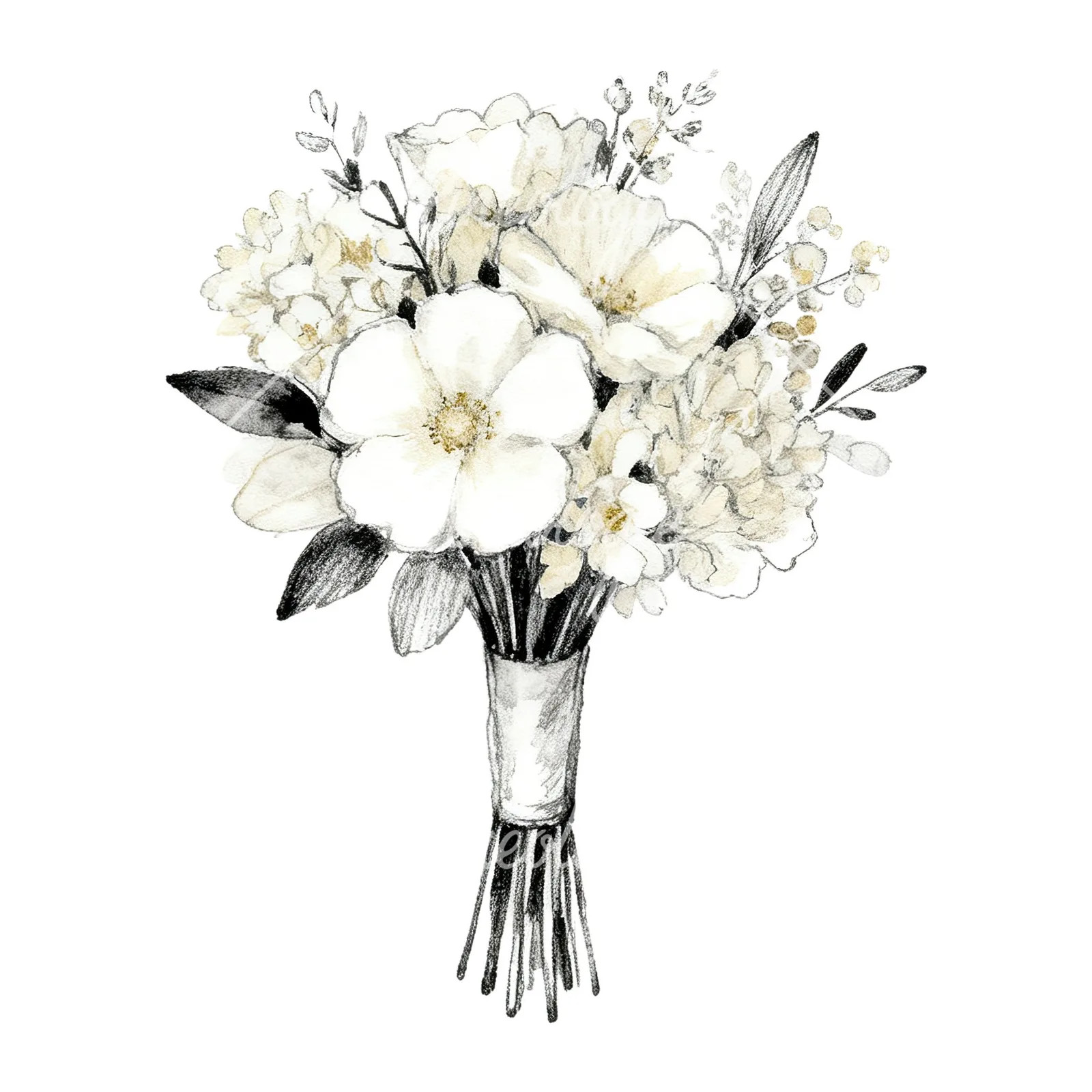 Watercolor champagne wedding bouquet clipart 5 of 9 on a white background (JPG)