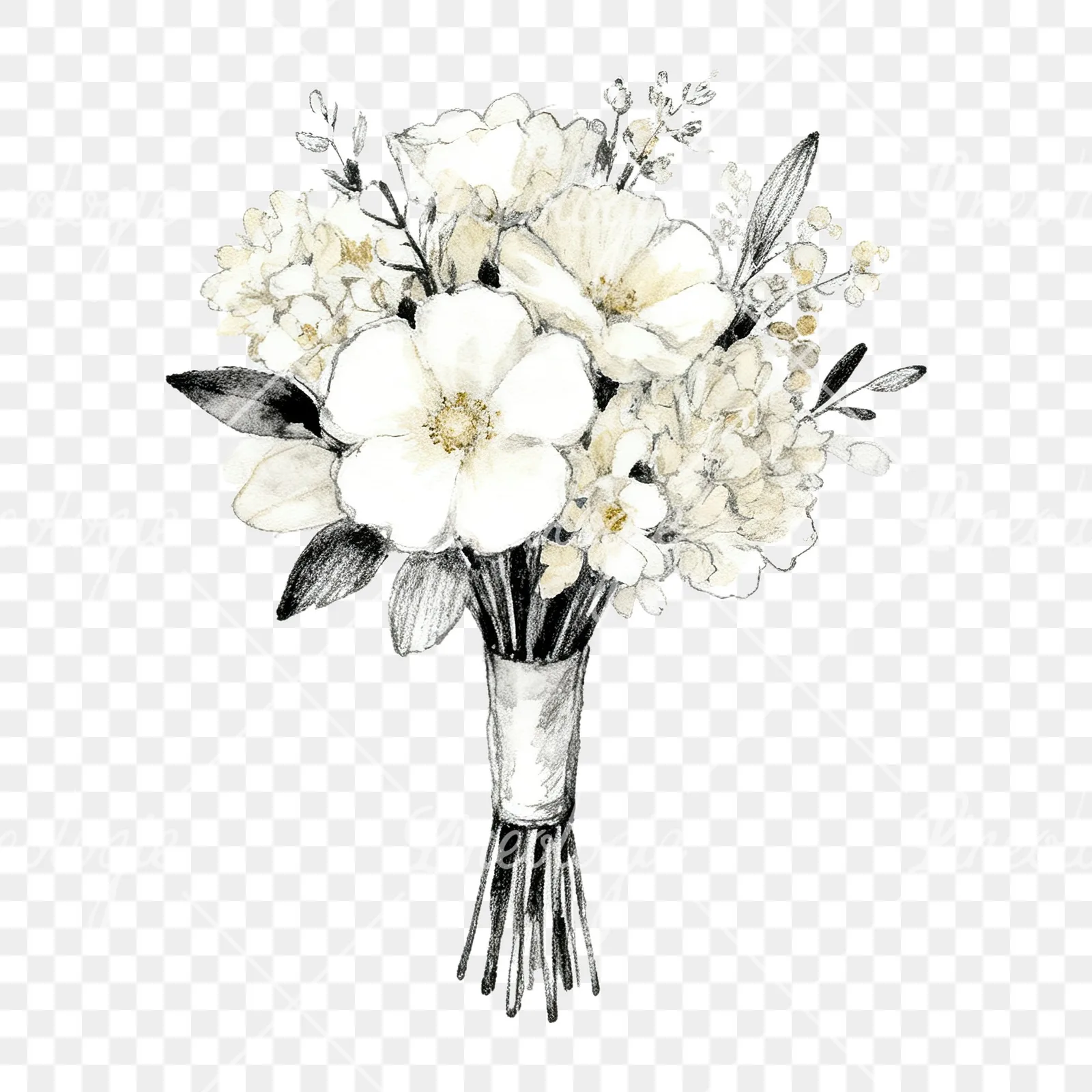 Watercolor champagne wedding bouquet clipart 5 of 9 on a transparent background (PNG)