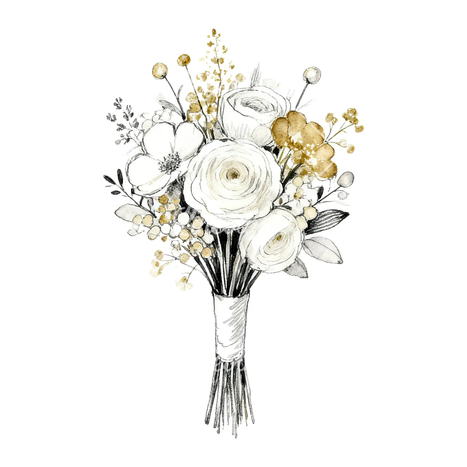 Watercolor champagne wedding bouquet clipart 7 of 9 on a white background (JPG)