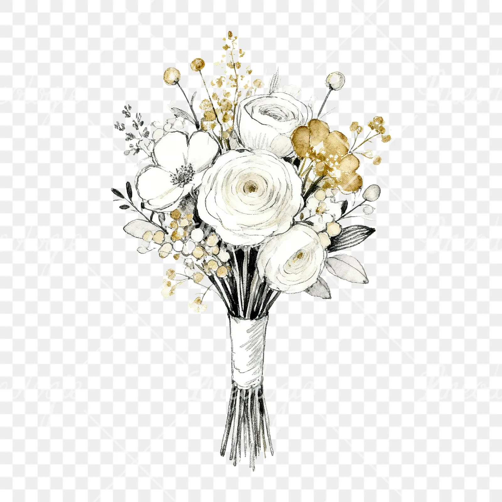 Watercolor champagne wedding bouquet clipart 7 of 9 on a transparent background (PNG)