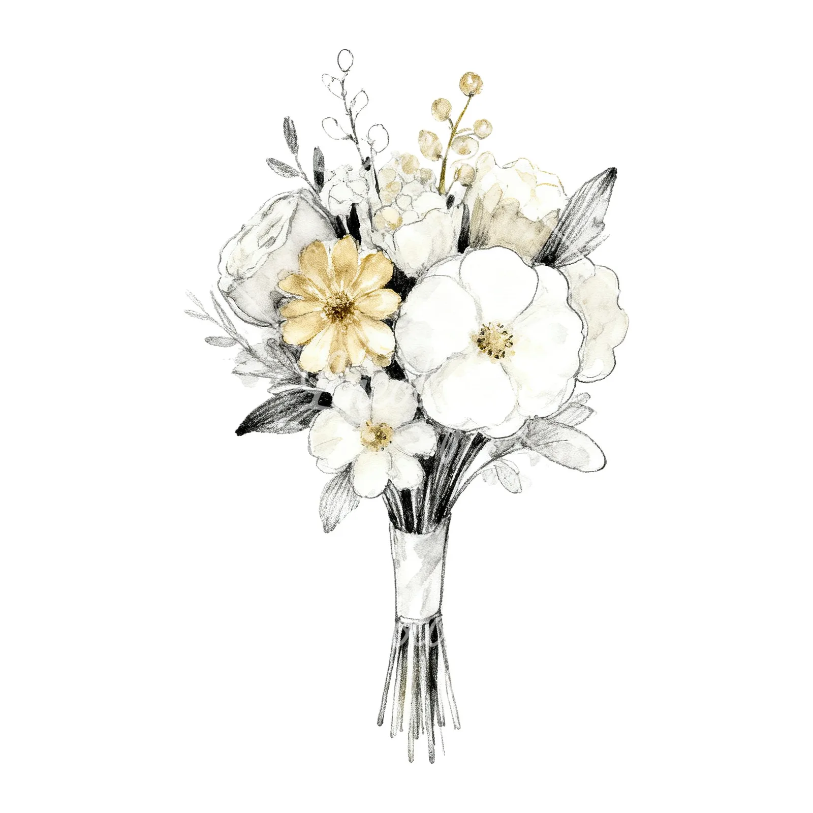 Watercolor champagne wedding bouquet clipart 9 of 9 on a white background (JPG)