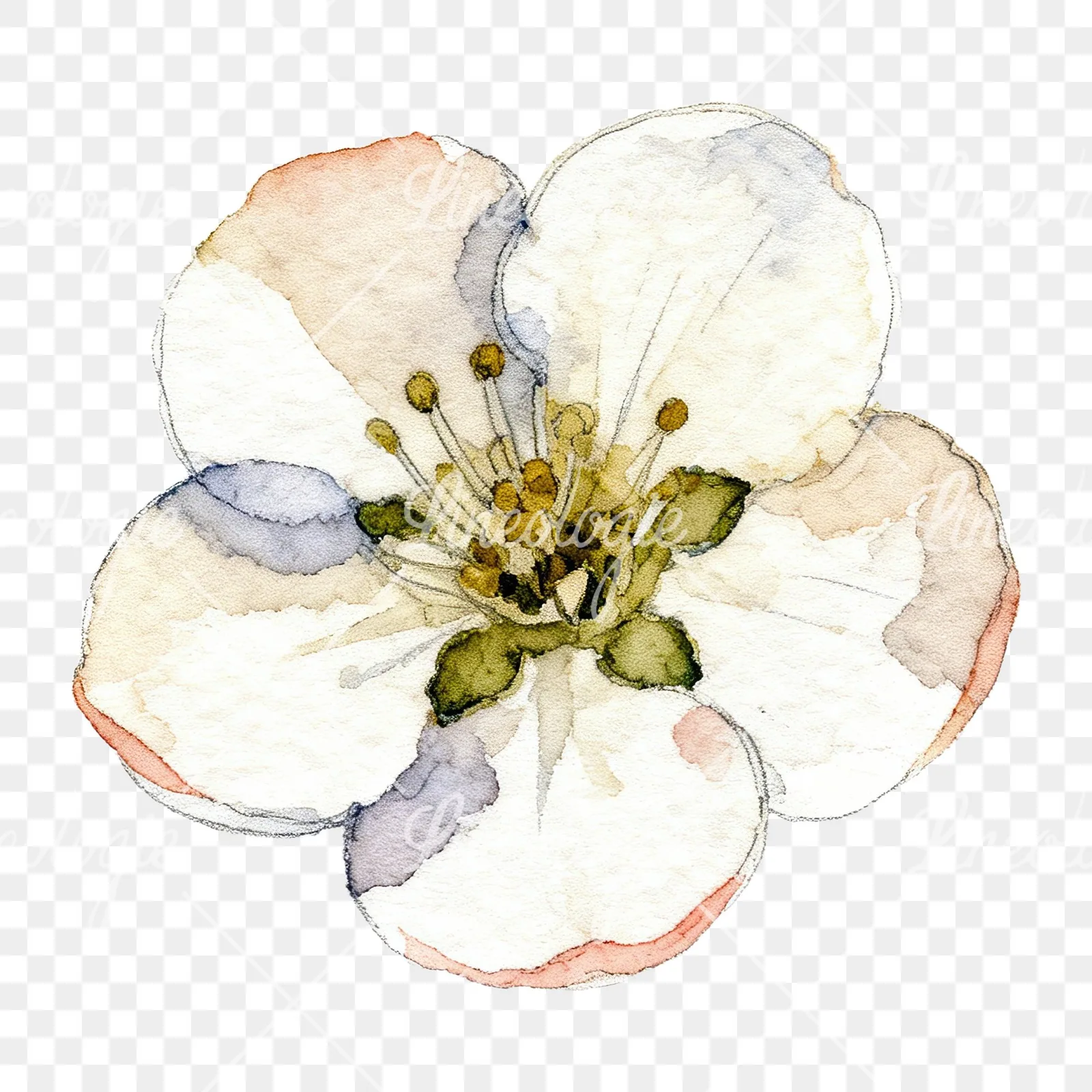Watercolor red and cream cherry blossom clipart 1 of 9 on a transparent background (PNG)