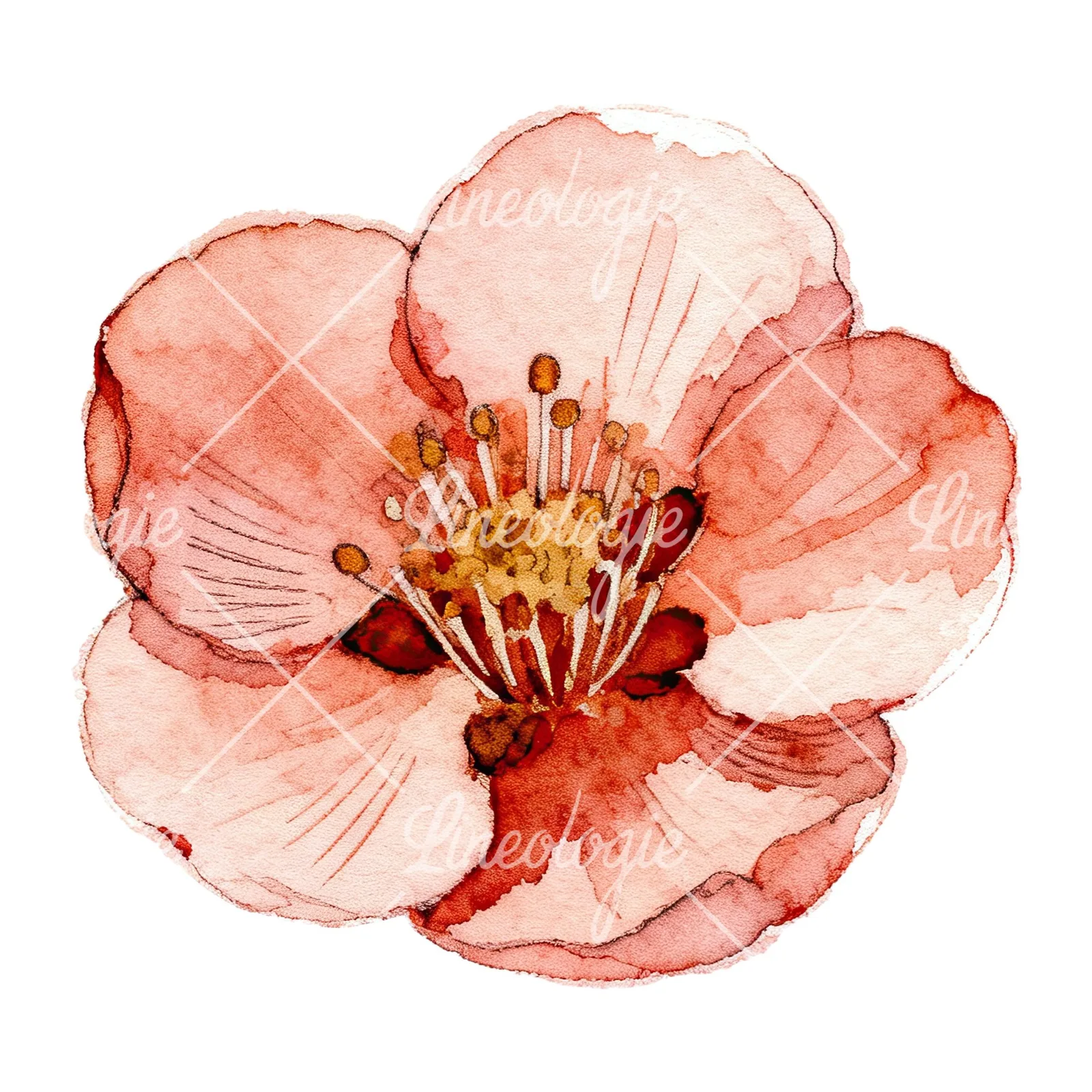 Watercolor red and cream cherry blossom clipart 2 of 9 on a white background (JPG)