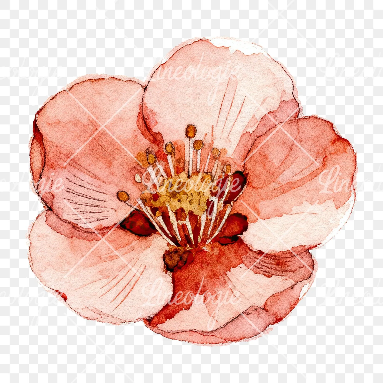 Watercolor red and cream cherry blossom clipart 2 of 9 on a transparent background (PNG)