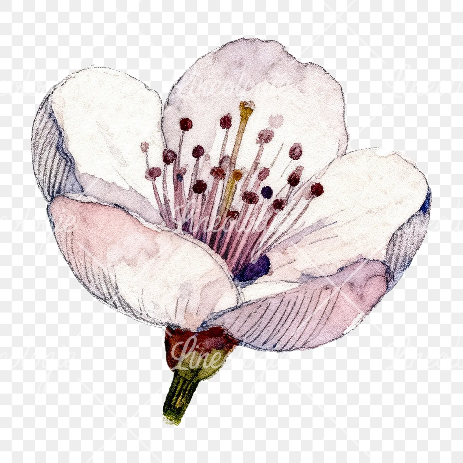 Watercolor red and cream cherry blossom clipart 3 of 9 on a transparent background (PNG)