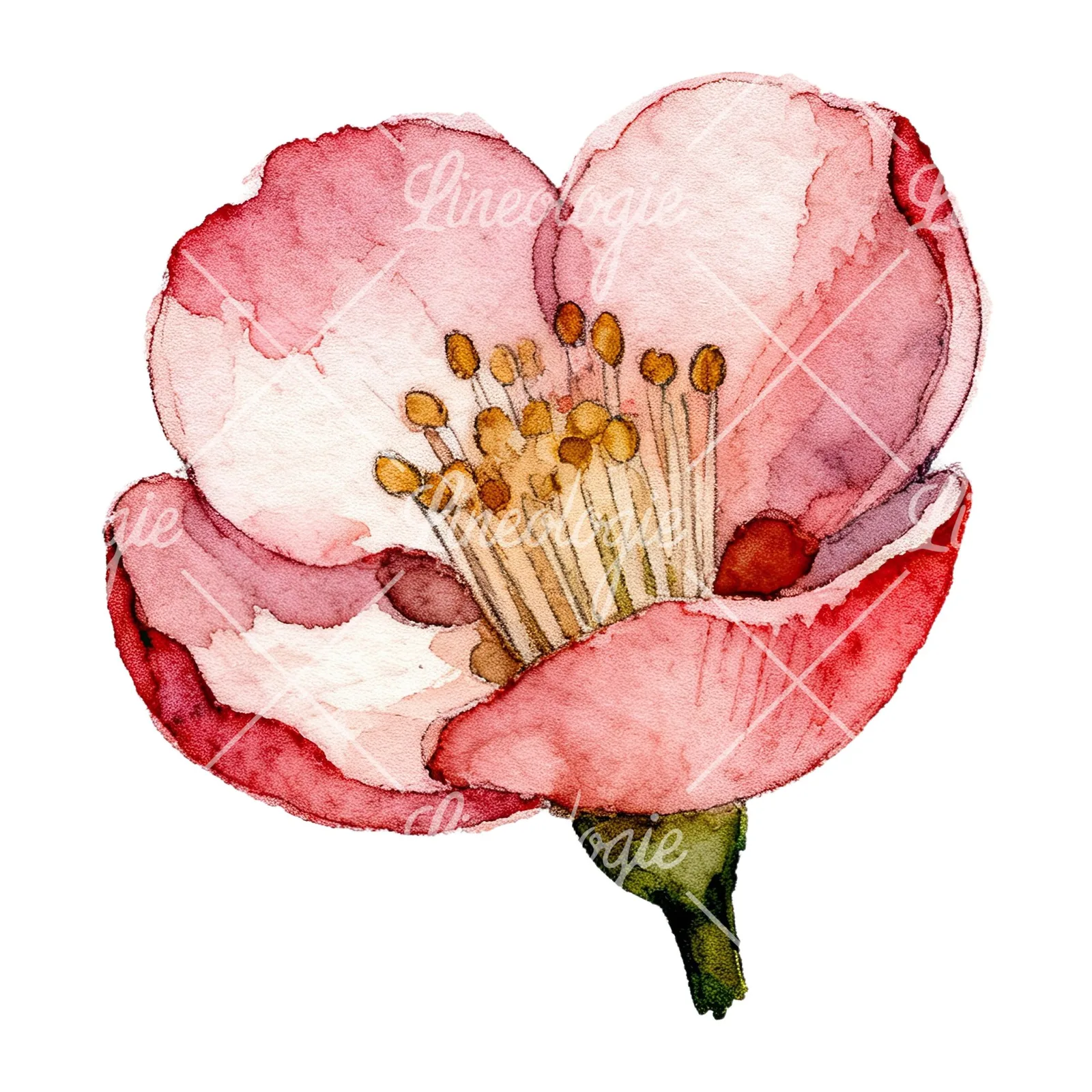 Watercolor red and cream cherry blossom clipart 4 of 9 on a white background (JPG)