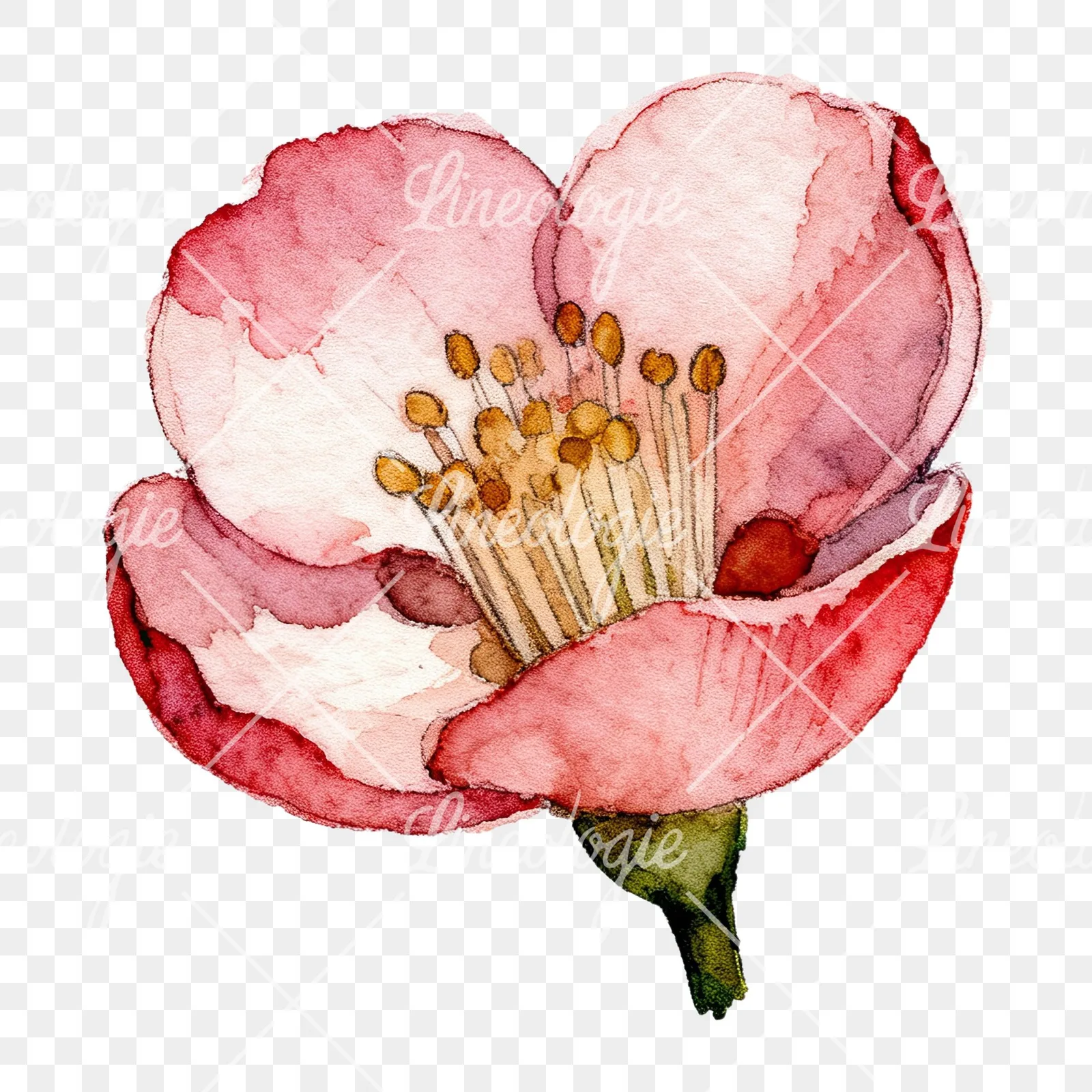 Watercolor red and cream cherry blossom clipart 4 of 9 on a transparent background (PNG)