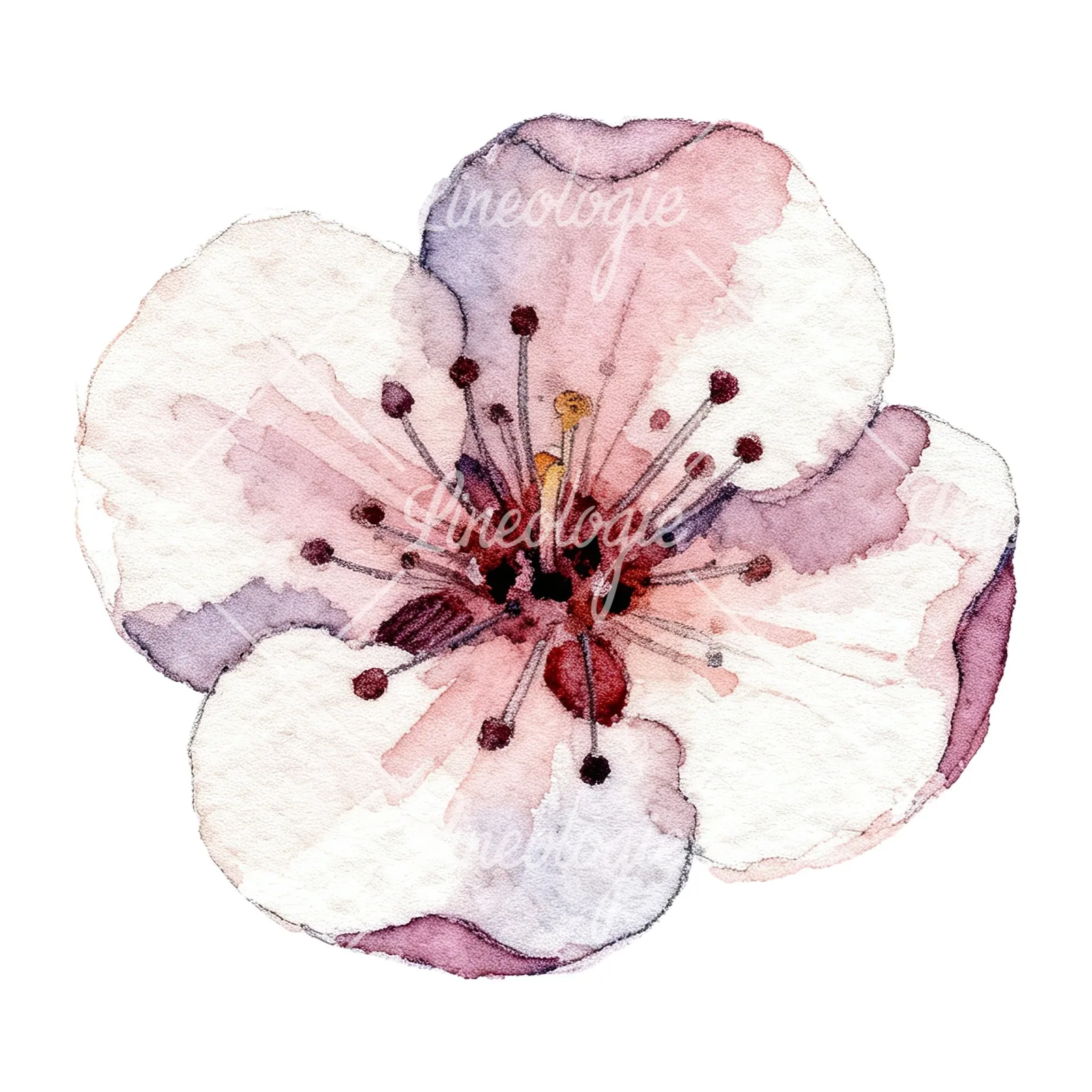 Watercolor red and cream cherry blossom clipart 5 of 9 on a white background (JPG)