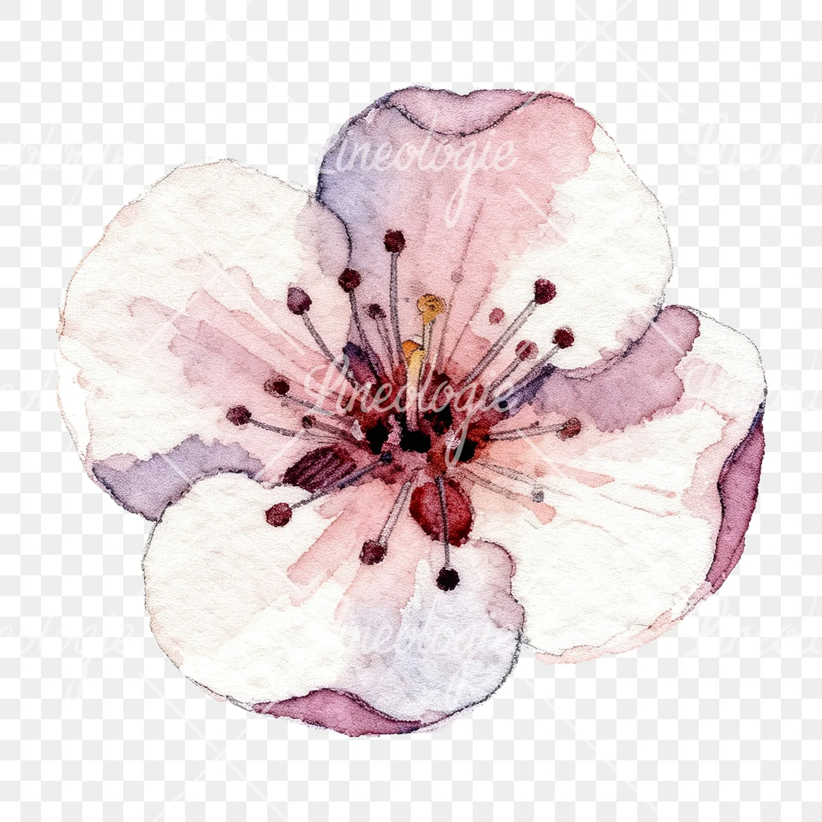 Watercolor red and cream cherry blossom clipart 5 of 9 on a transparent background (PNG)