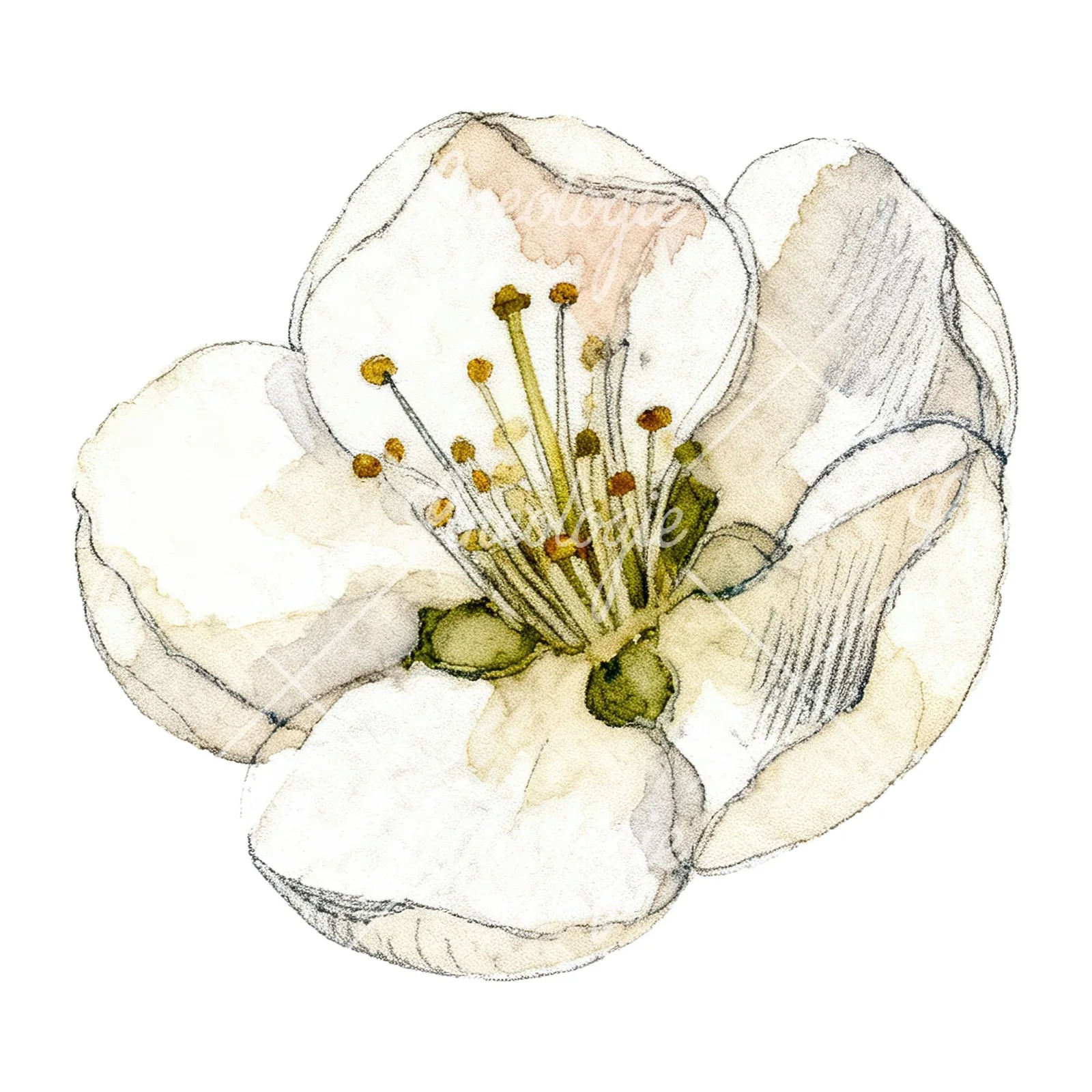 Watercolor red and cream cherry blossom clipart 6 of 9 on a white background (JPG)
