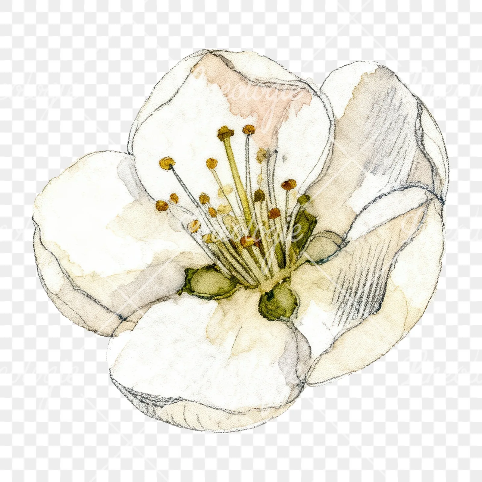 Watercolor red and cream cherry blossom clipart 6 of 9 on a transparent background (PNG)