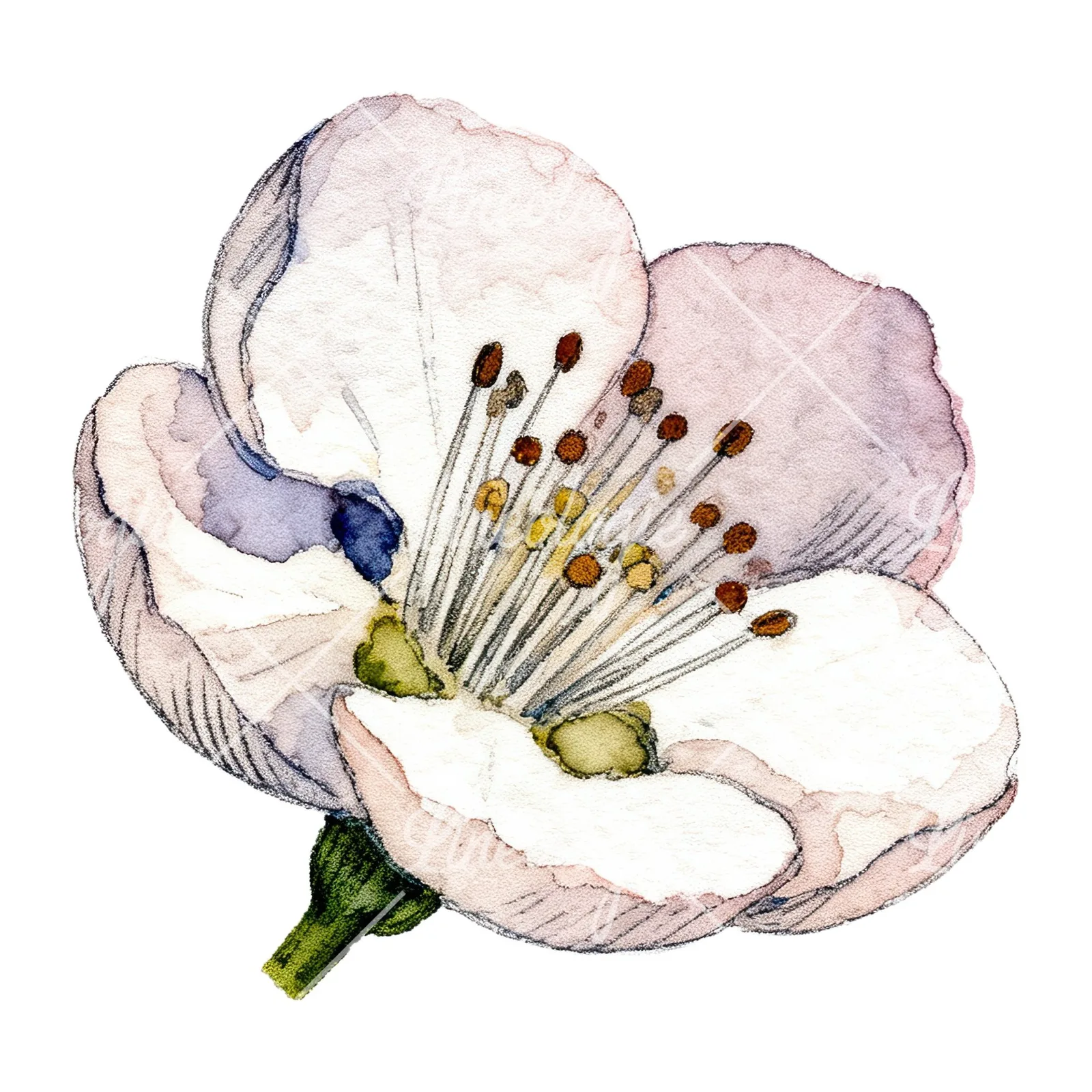 Watercolor red and cream cherry blossom clipart 7 of 9 on a white background (JPG)