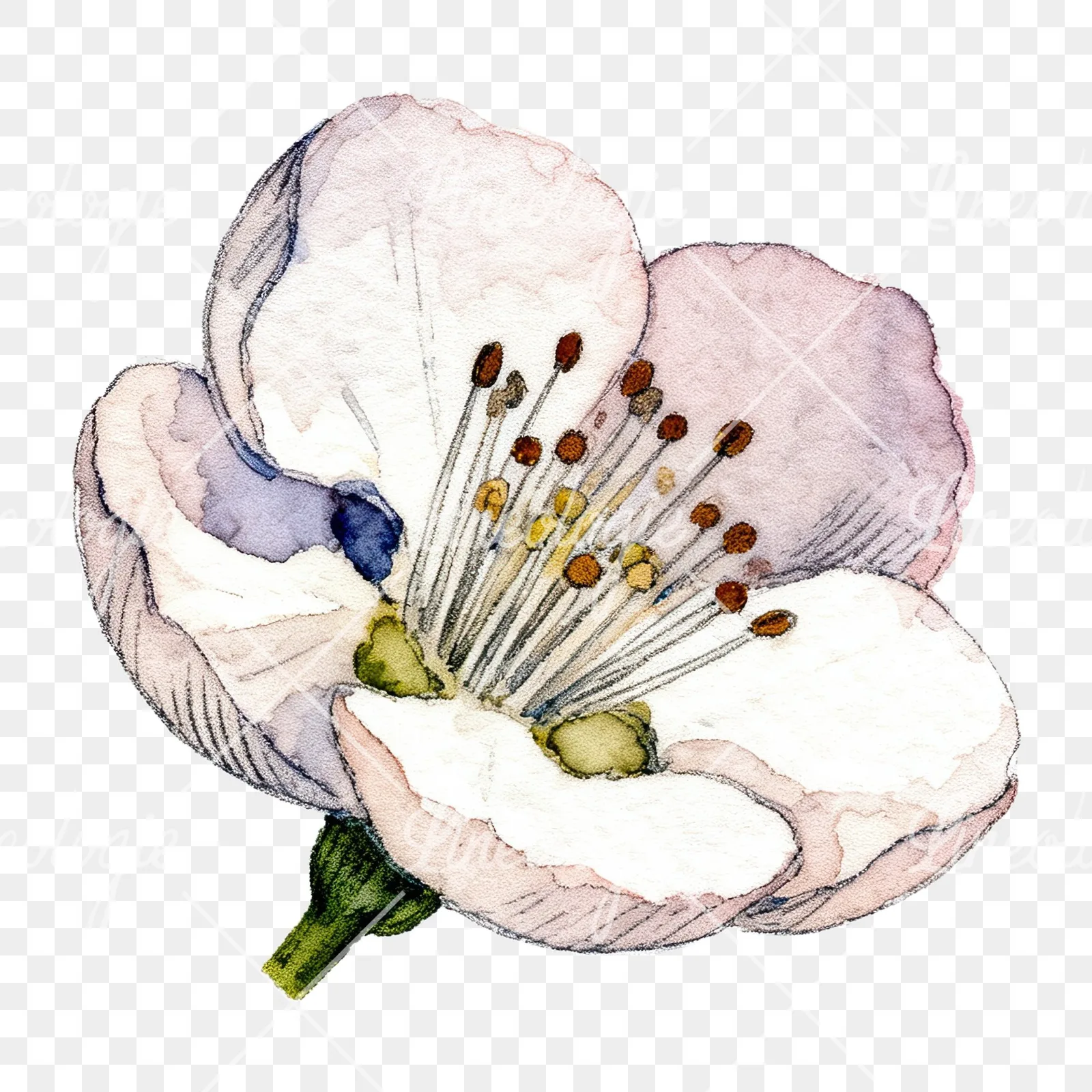 Watercolor red and cream cherry blossom clipart 7 of 9 on a transparent background (PNG)
