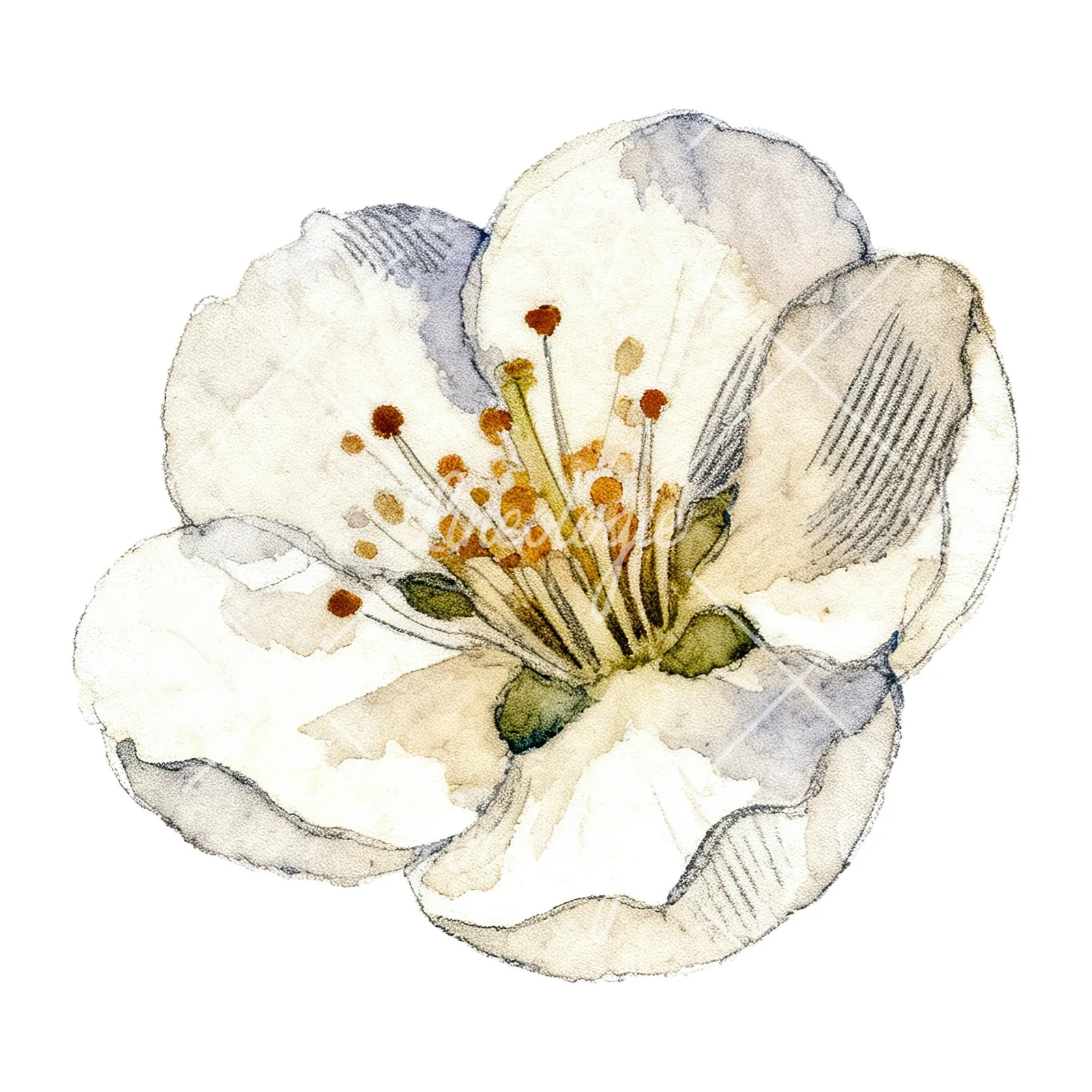 Watercolor red and cream cherry blossom clipart 8 of 9 on a white background (JPG)