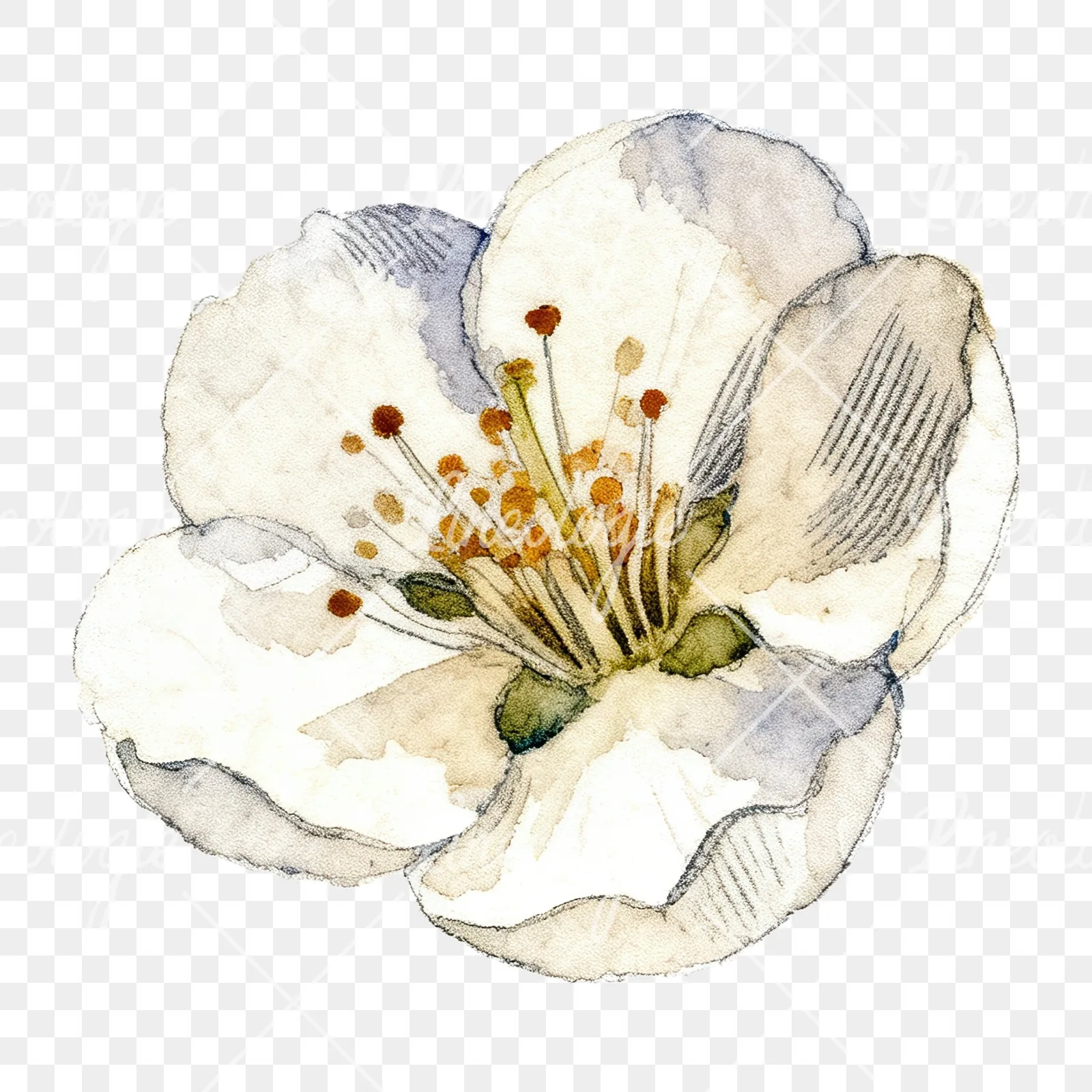 Watercolor red and cream cherry blossom clipart 8 of 9 on a transparent background (PNG)