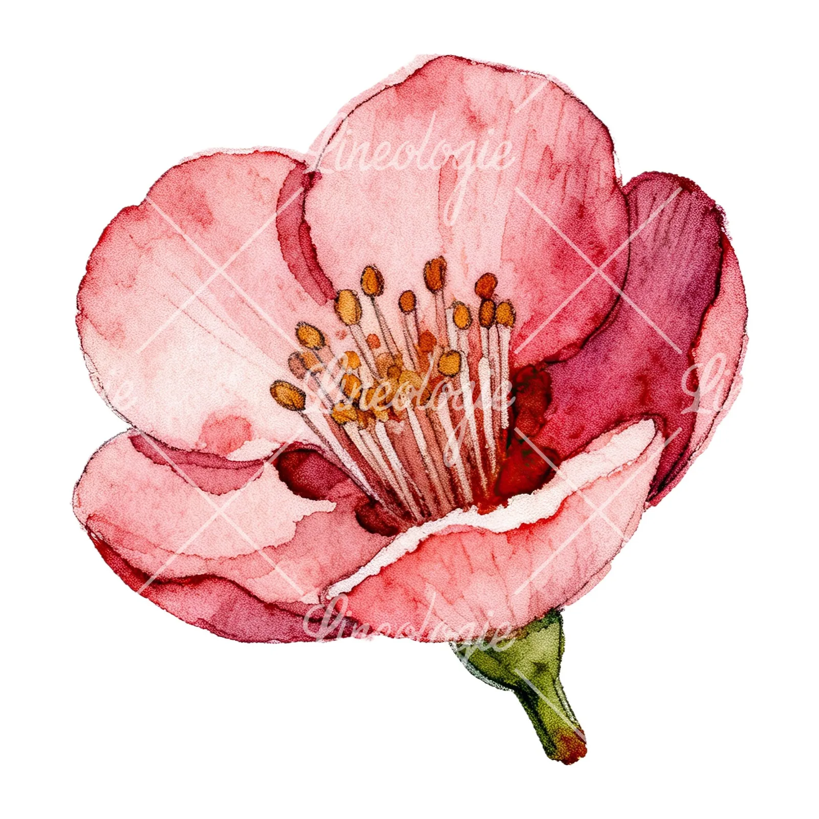 Watercolor red and cream cherry blossom clipart 9 of 9 on a white background (JPG)