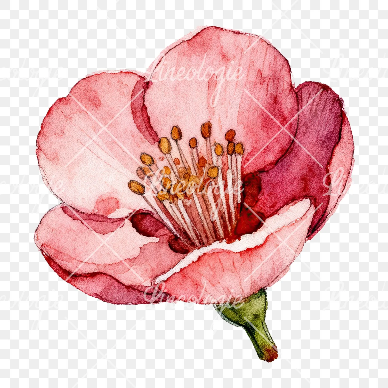 Watercolor red and cream cherry blossom clipart 9 of 9 on a transparent background (PNG)